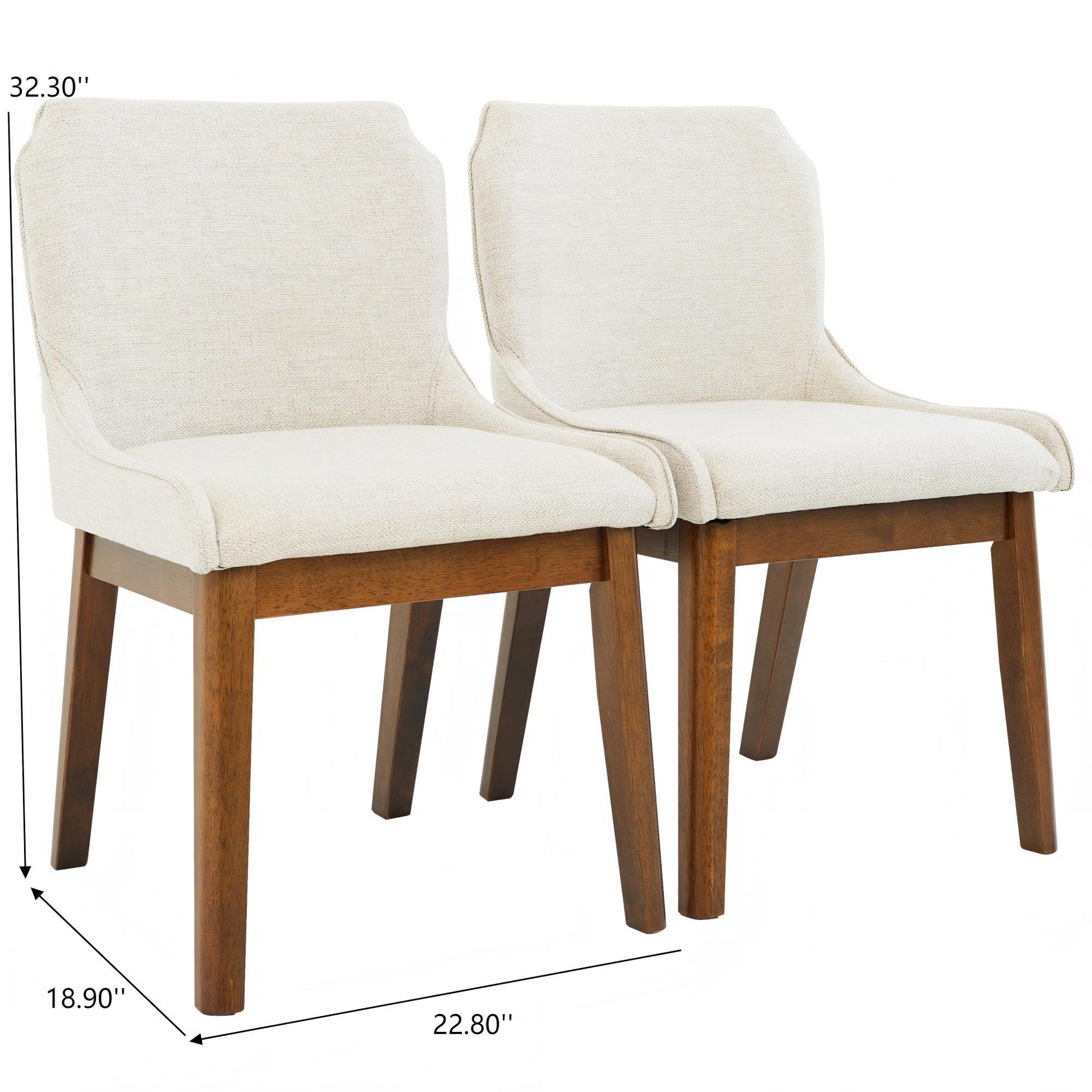 Ellis Mid-Century Modern Dining Chair Set of 2 with Full-Back Support in Beige Linen FredCo
