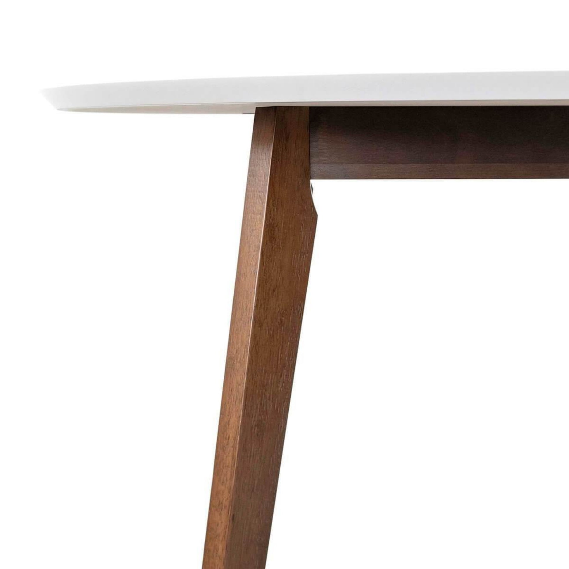 Modern wood dining table with angled brown leg and white tabletop from FredCo International