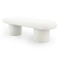 Modern white upholstered bench with rounded edges and two cylindrical legs, FredCo International furniture