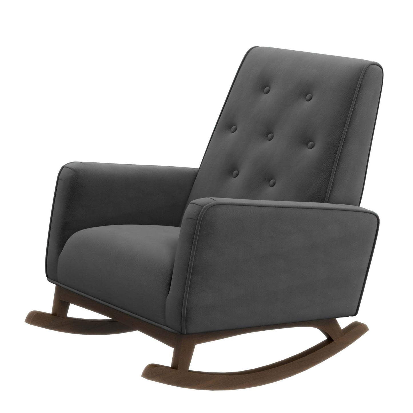 Elegant Style Demetrius Dark Grey Fabric Rocking Chair with Solid Wood Frame for Living Room and Nursery 36.6'H x 27.5'W x 39'D for Living Room Bedroom Reading FredCo