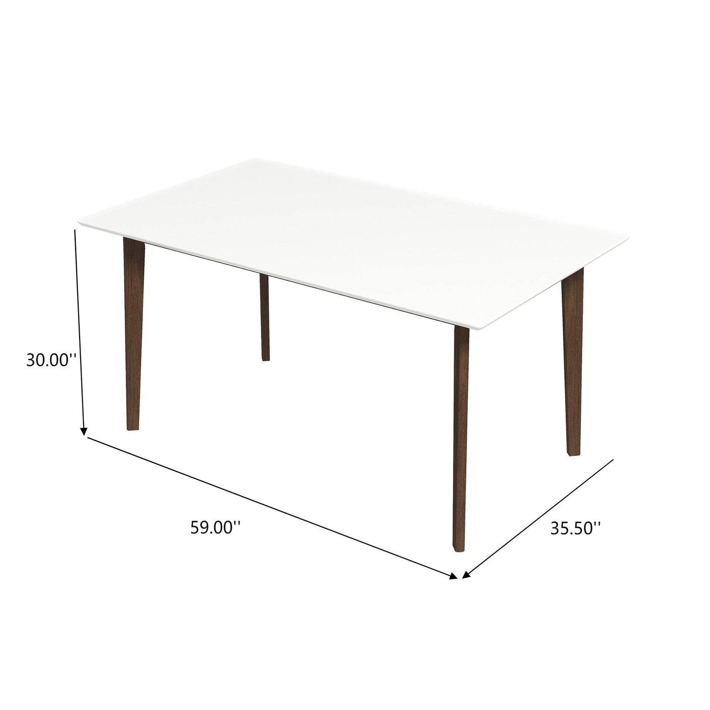 Lindsey Mid-Century Modern Solid Wood Dining Table with White Top and Walnut Legs, 59 inches for Bedroom Hallway, Entryway FredCo