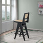 Keira Mid-Century Rattan Bar Stool Set of 2 with Leather Seat in Black 27.4In FredCo
