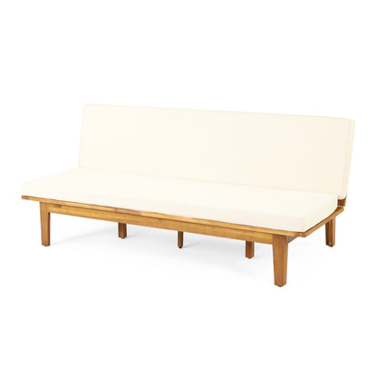 Outdoor Elegance Daybed with Convertible Design, Beige Cushion, Acacia Wood Frame FredCo