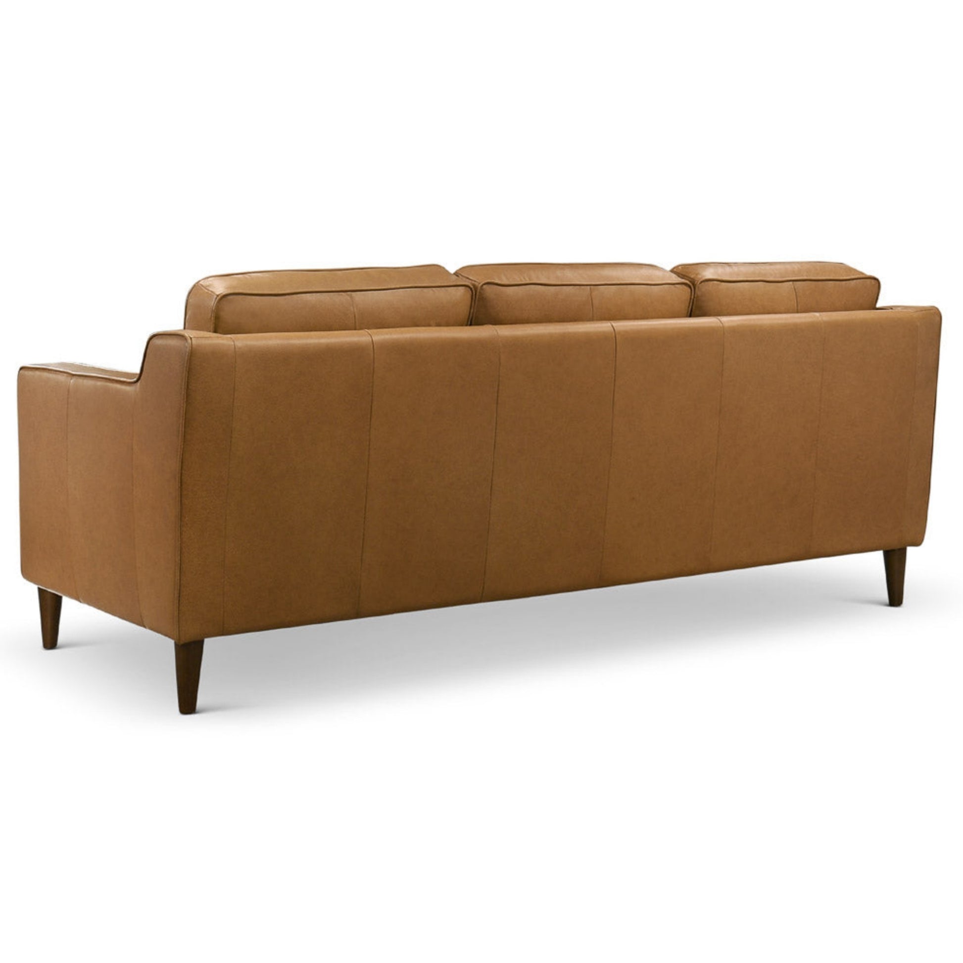 Cooper Mid Century Modern Tan Leather Sofa with Easy Maintenance and Solid Wood Frame FredCo