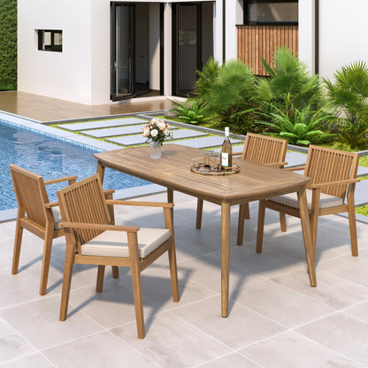5-Piece Acacia Wood Outdoor Dining Set - 70.75' Table & 4 Chairs with Removable Cushions for Patio Garden