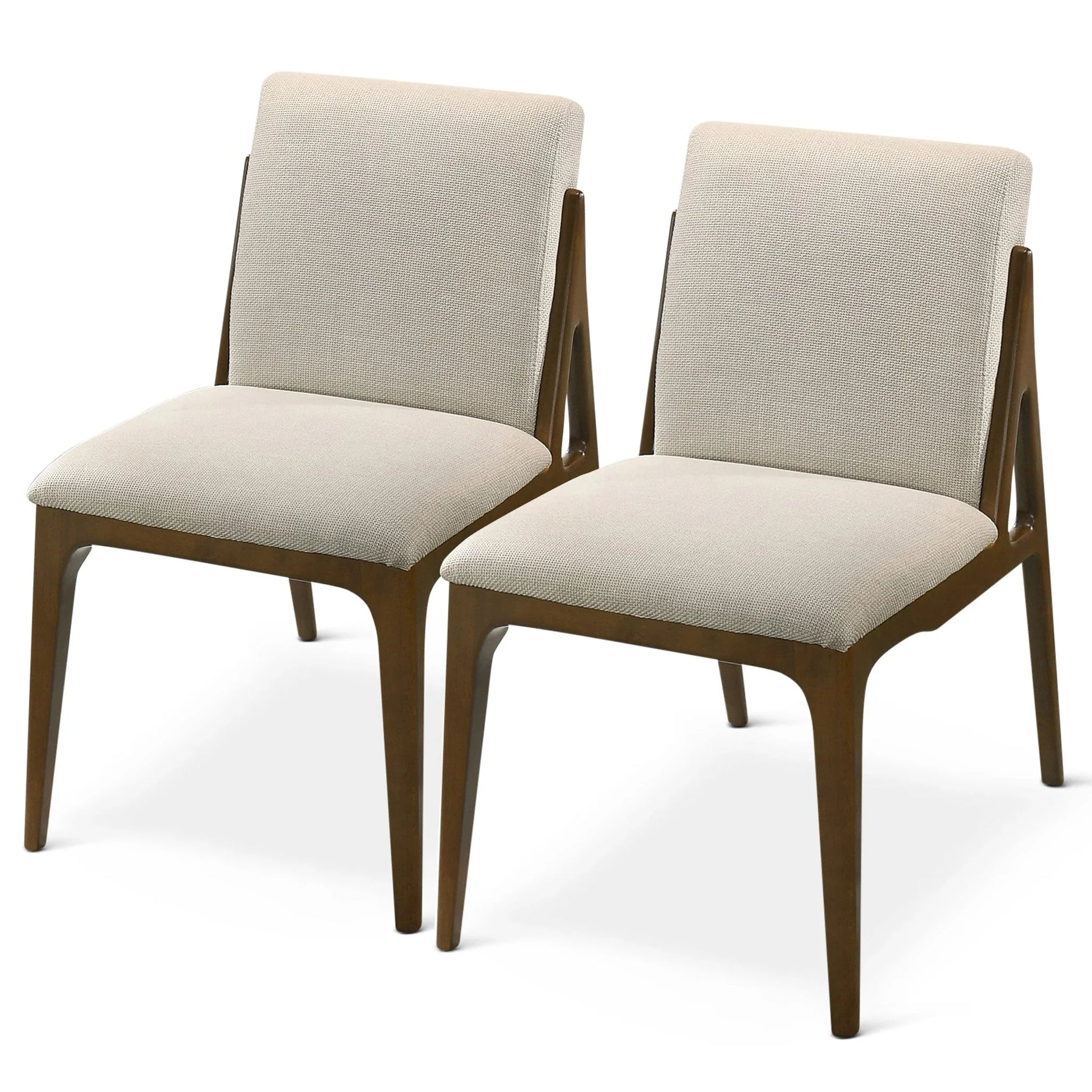 Set of two modern dining chairs with beige fabric seats and wooden frames from FredCo International