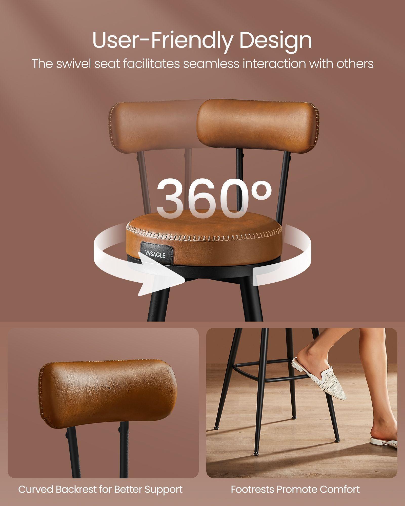EKHO Collection - 35.4" Tall Swivel Bar Stools with Backs, Caramel Brown FredCo