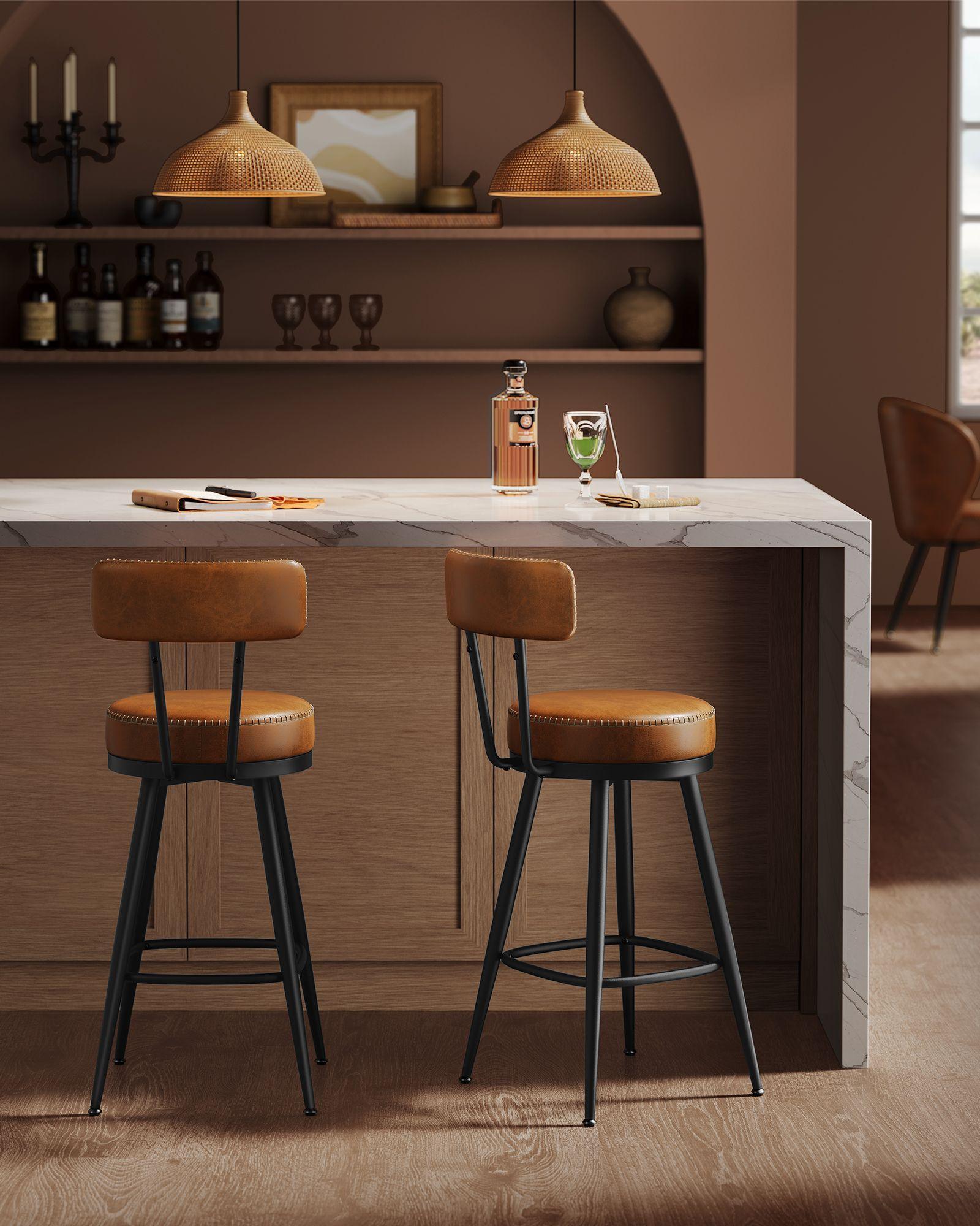 EKHO Collection - 35.4" Tall Swivel Bar Stools with Backs, Caramel Brown FredCo