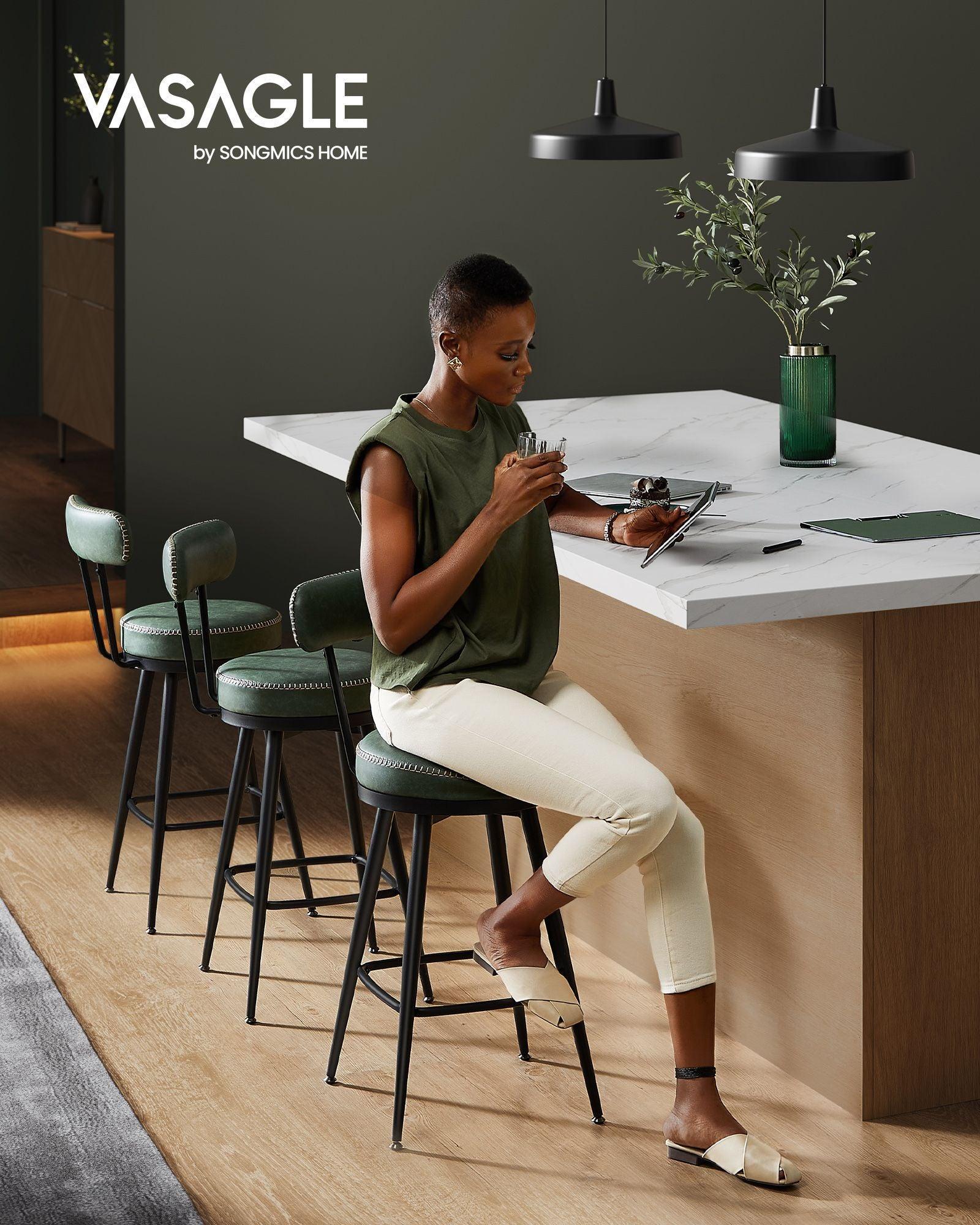 EKHO Collection - 35.4" Tall Swivel Bar Stools with Backs, Forest Green FredCo