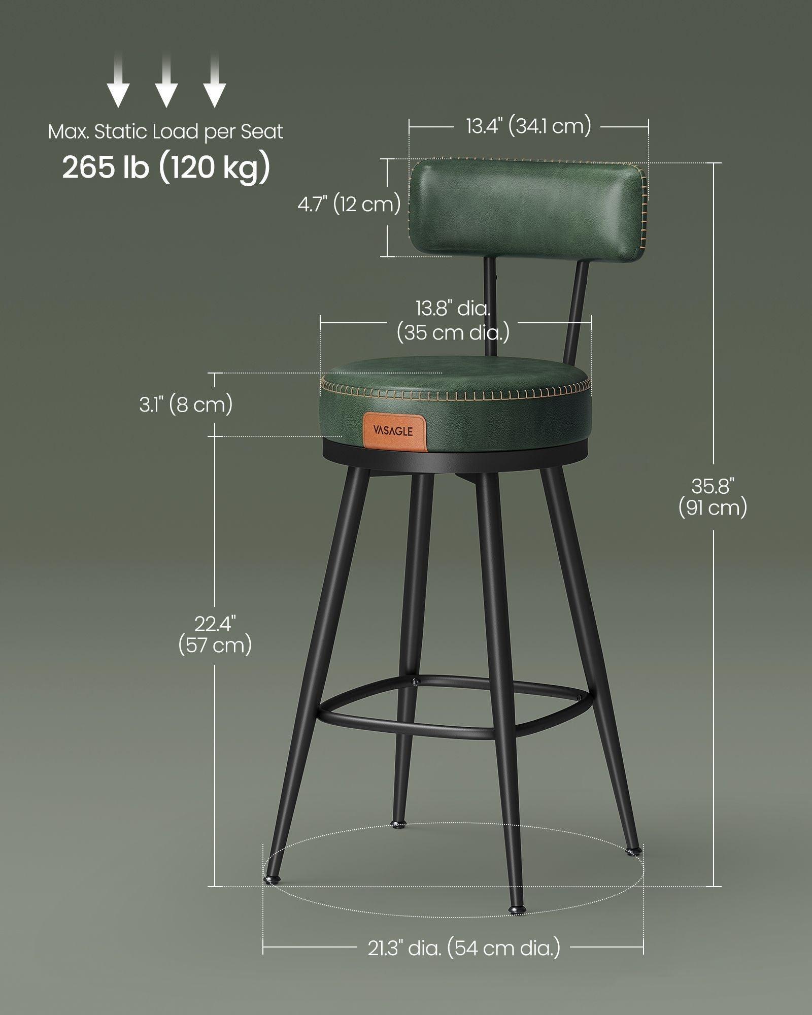 EKHO Collection - 35.4" Tall Swivel Bar Stools with Backs, Forest Green FredCo