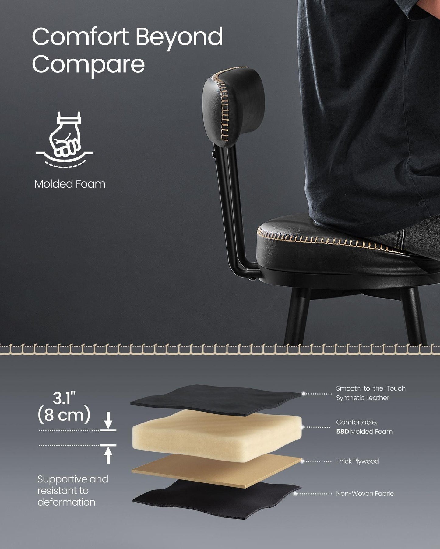 EKHO Collection - 35.4" Tall Swivel Bar Stools with Backs, Ink Black FredCo