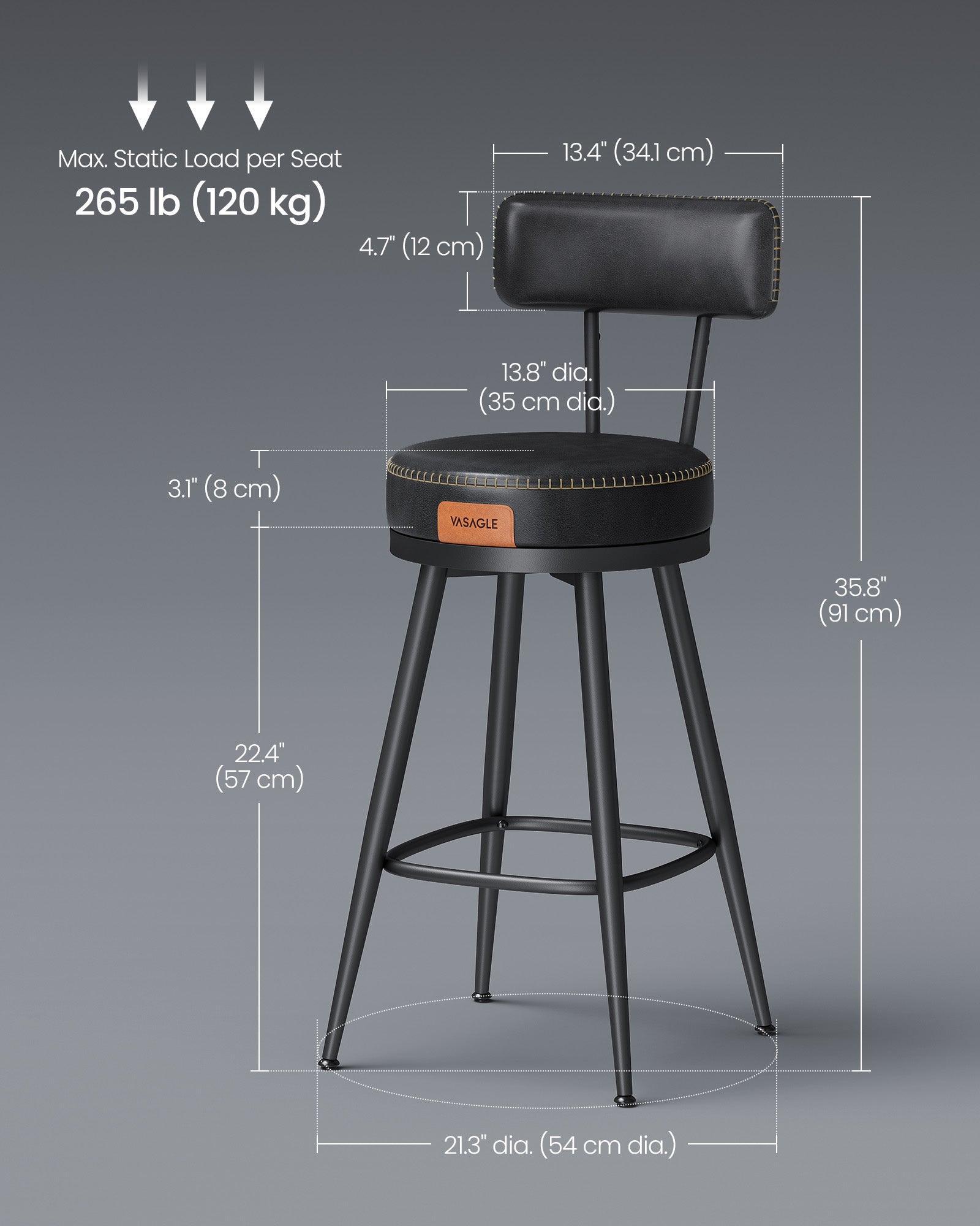 EKHO Collection - 35.4" Tall Swivel Bar Stools with Backs, Ink Black FredCo