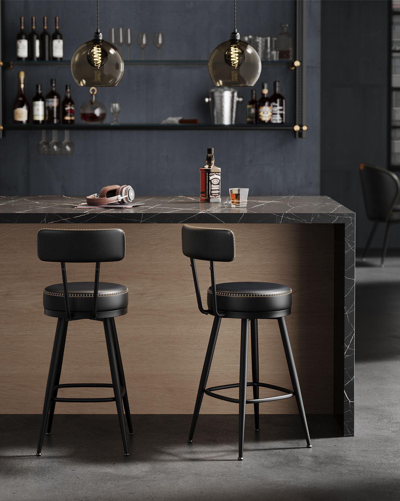 EKHO Collection - 35.4" Tall Swivel Bar Stools with Backs, Ink Black FredCo