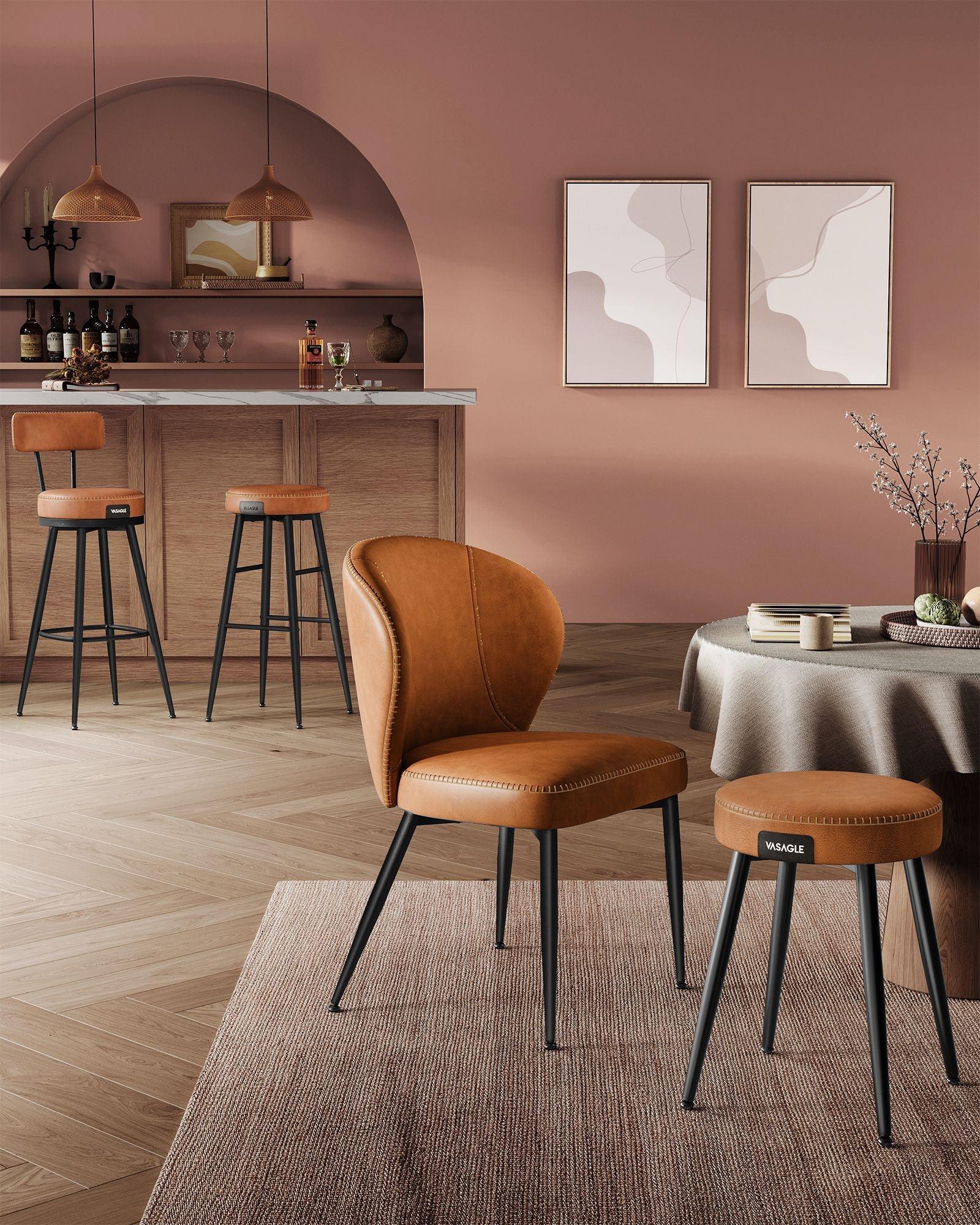 EKHO Collection - 40.5" Tall Swivel Bar Stools with Backs, Caramel Brown FredCo