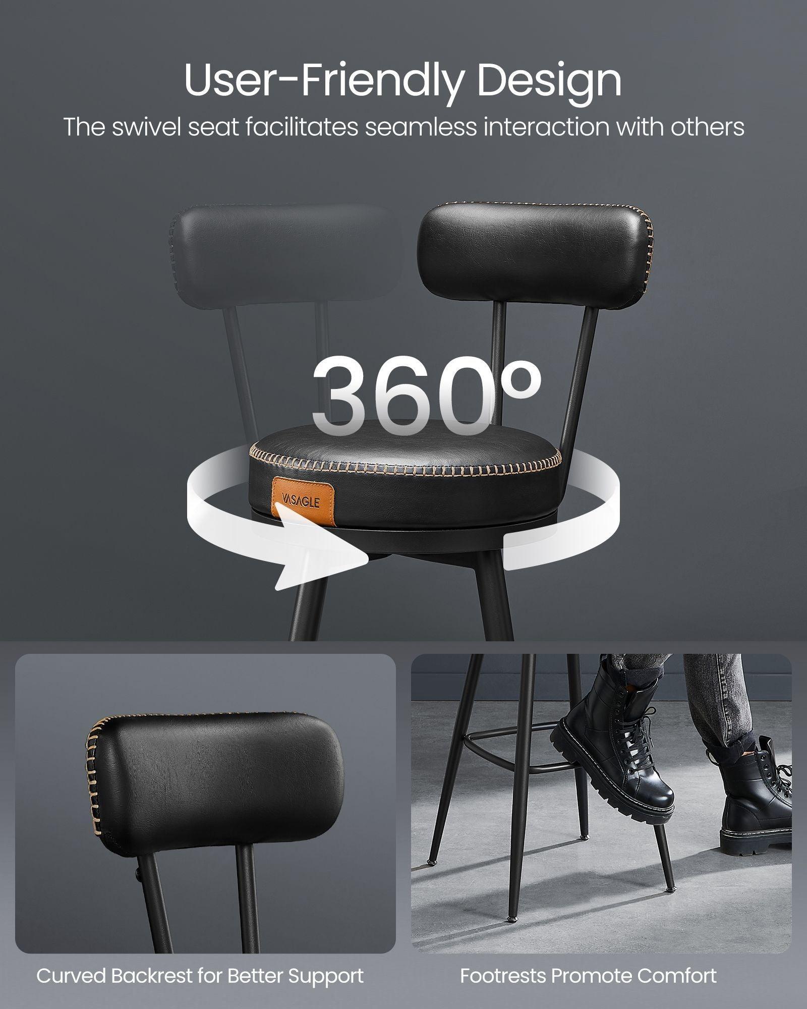EKHO Collection - 40.5" Tall Swivel Bar Stools with Backs, Ink Black FredCo