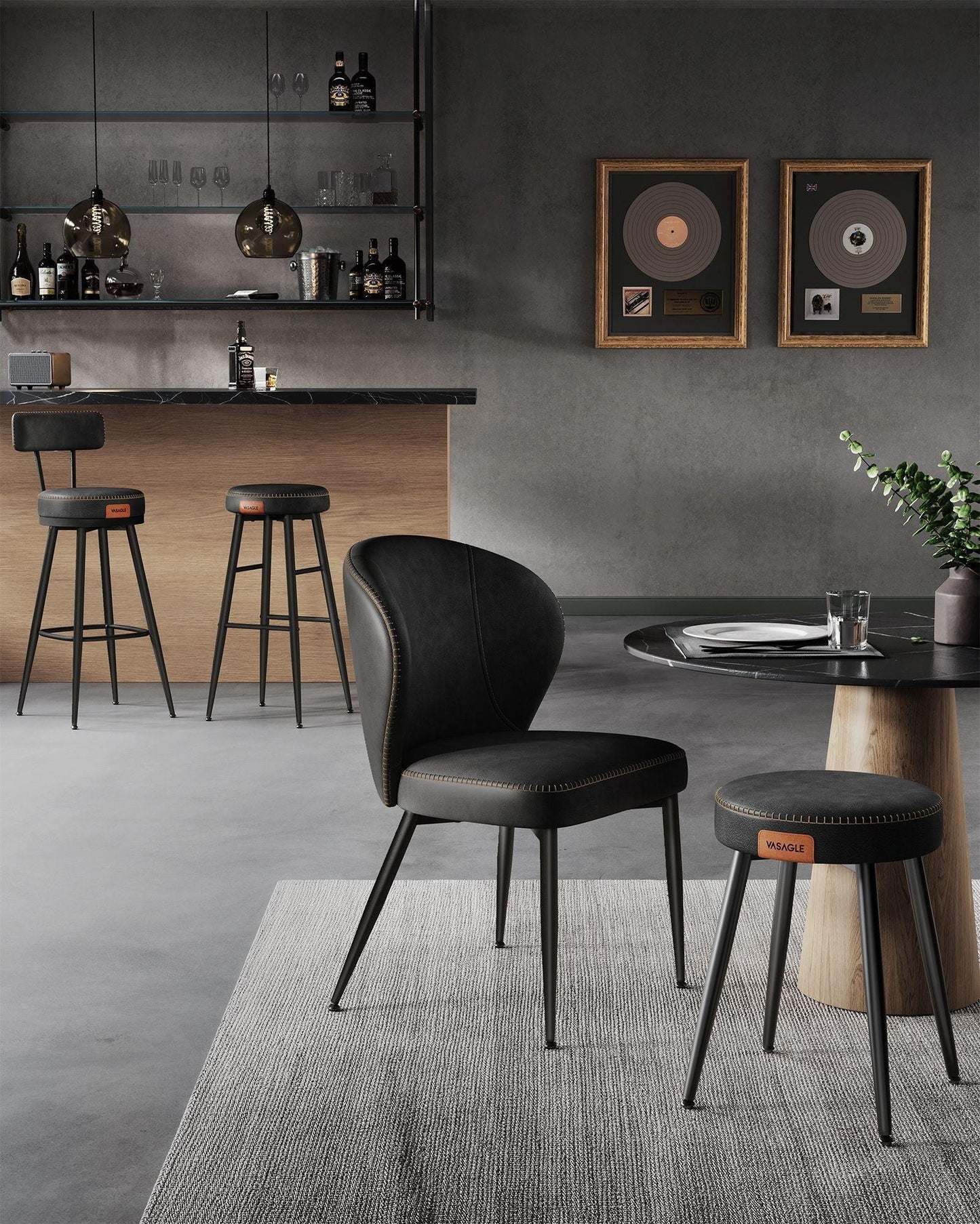 EKHO Collection - 40.5" Tall Swivel Bar Stools with Backs, Ink Black FredCo