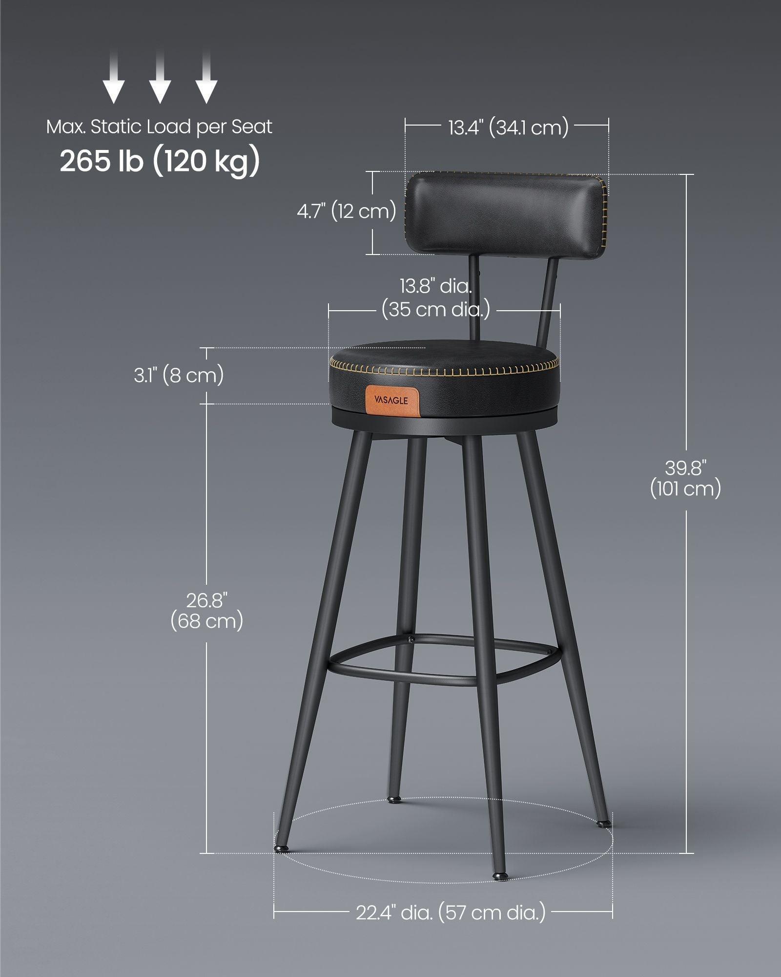 EKHO Collection - 40.5" Tall Swivel Bar Stools with Backs, Ink Black FredCo