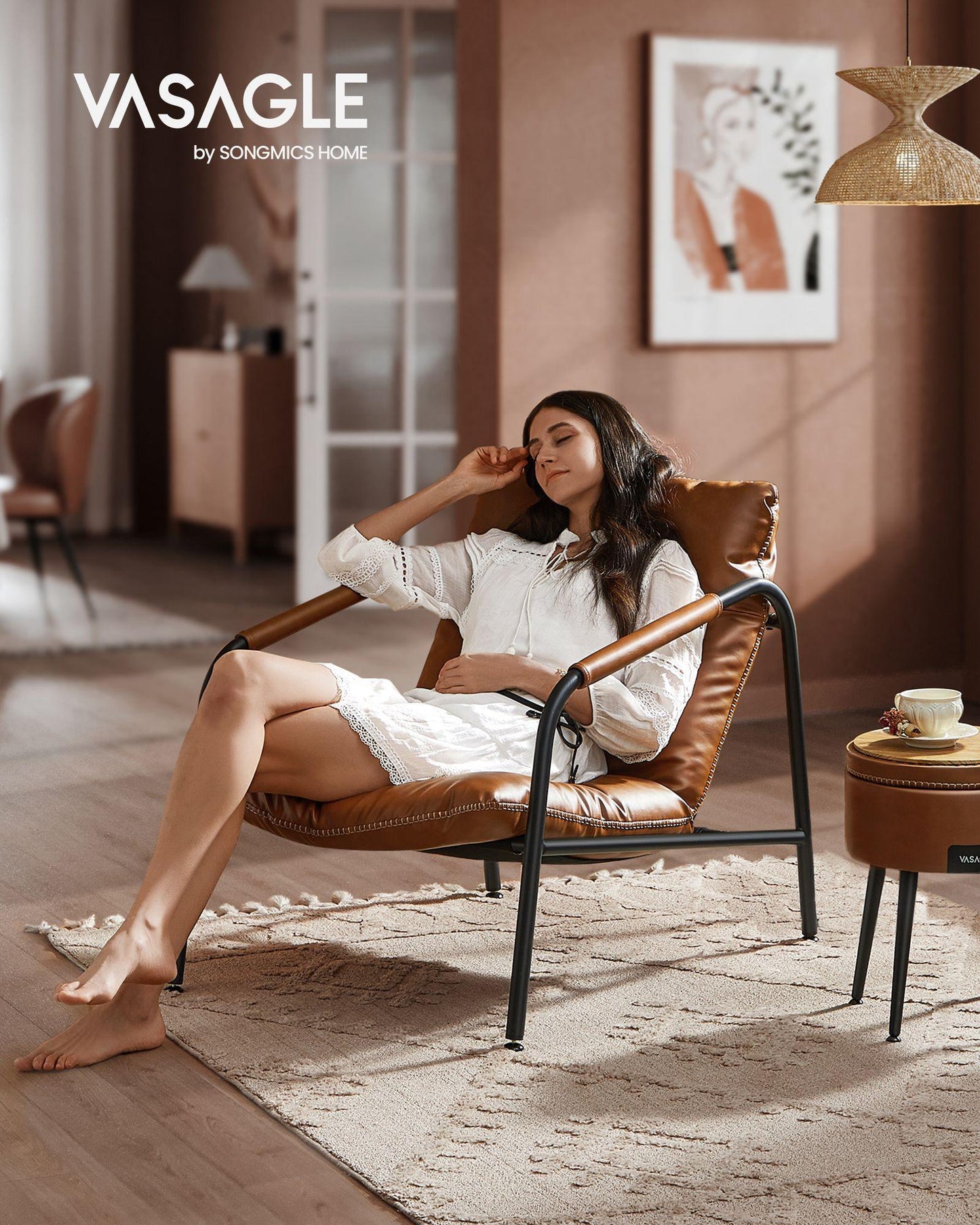 EKHO Collection - Accent Chair with Sleek Frame, Caramel Brown FredCo