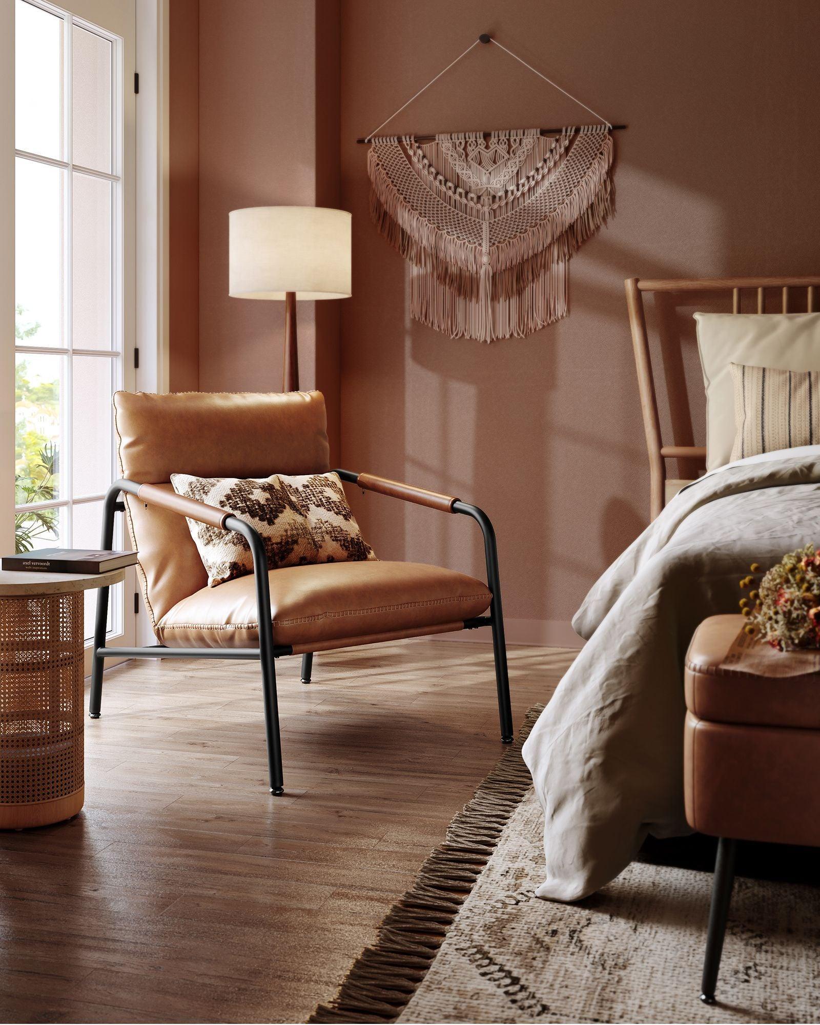 EKHO Collection - Accent Chair with Sleek Frame, Caramel Brown FredCo