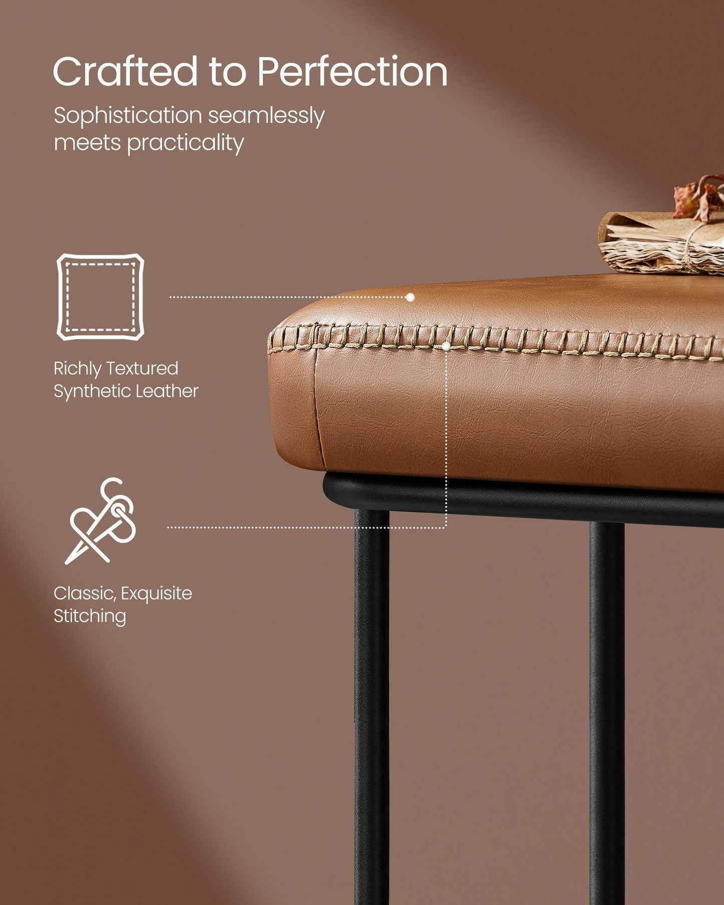 EKHO Collection - Bench for Entryway Bedroom, Caramel Brown FredCo