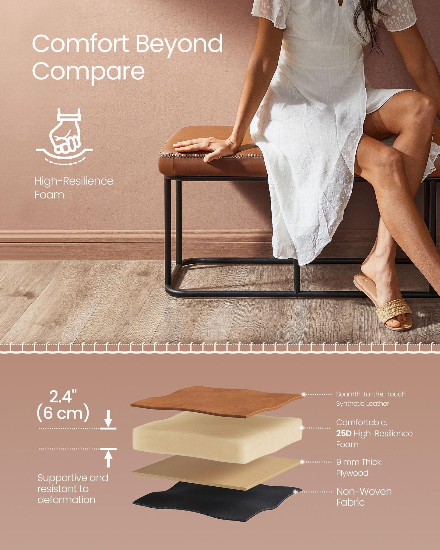 EKHO Collection - Bench for Entryway Bedroom, Caramel Brown FredCo