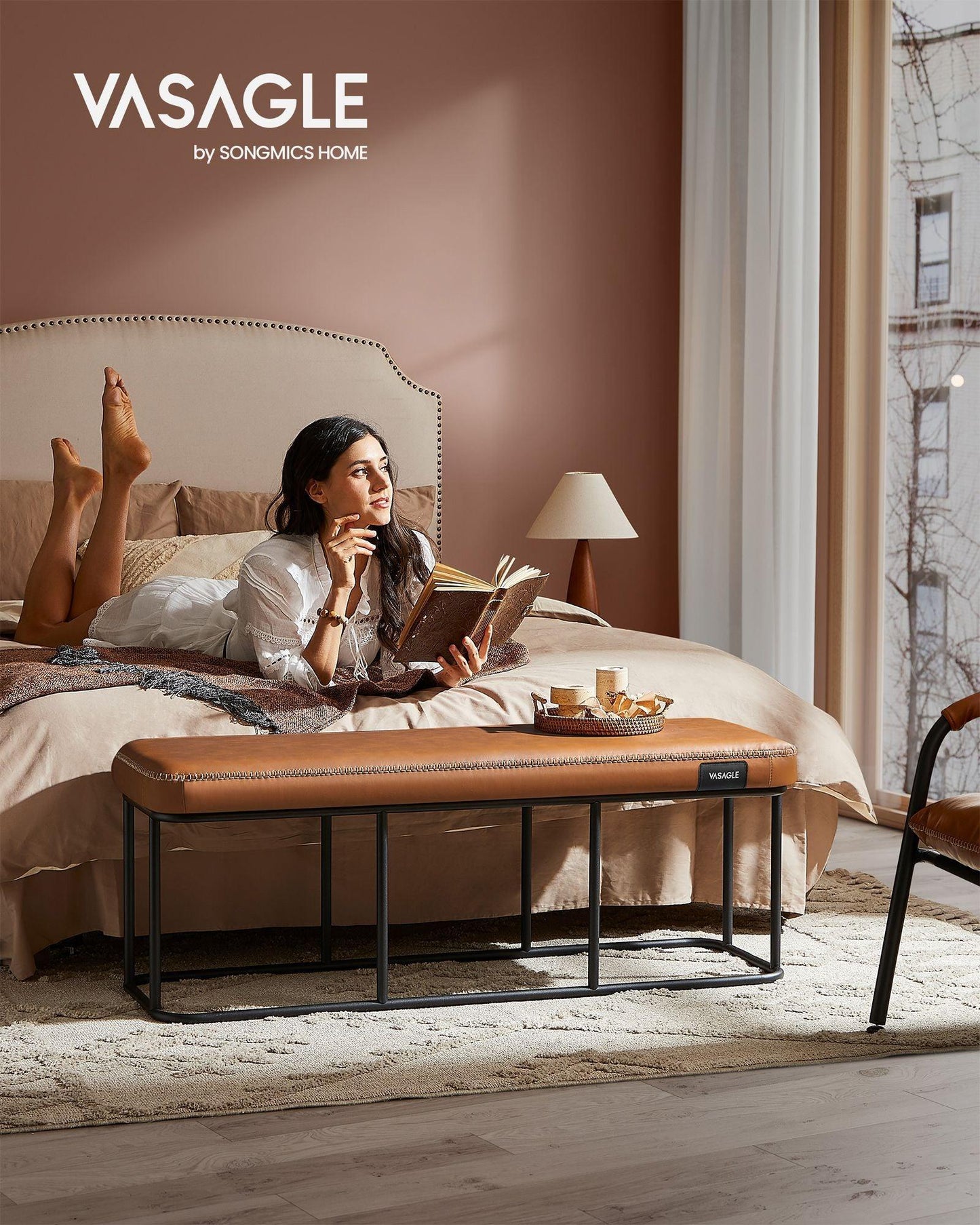 EKHO Collection - Bench for Entryway Bedroom, Caramel Brown FredCo