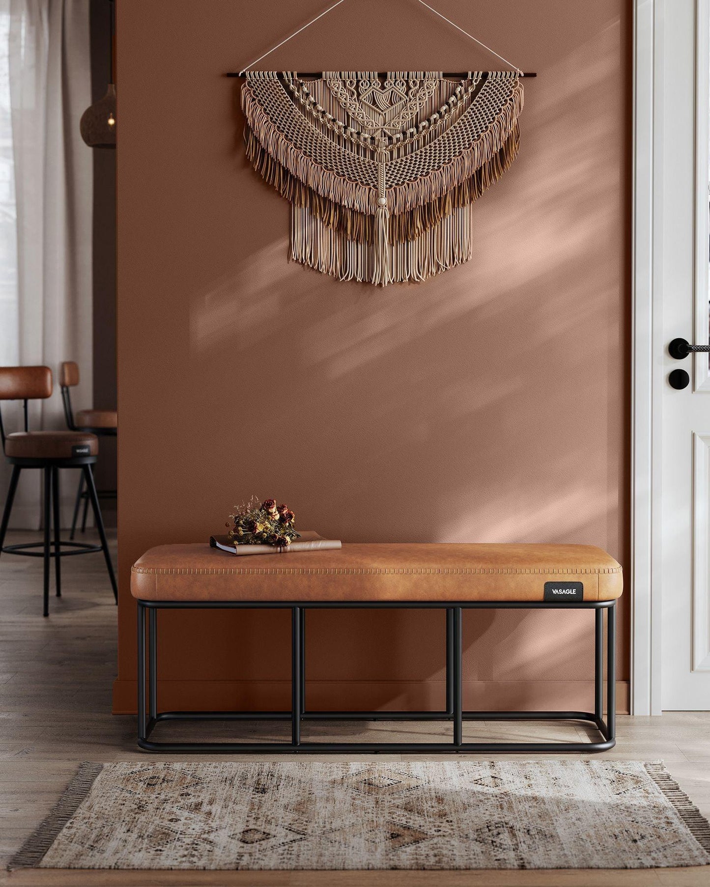 EKHO Collection - Bench for Entryway Bedroom, Caramel Brown FredCo