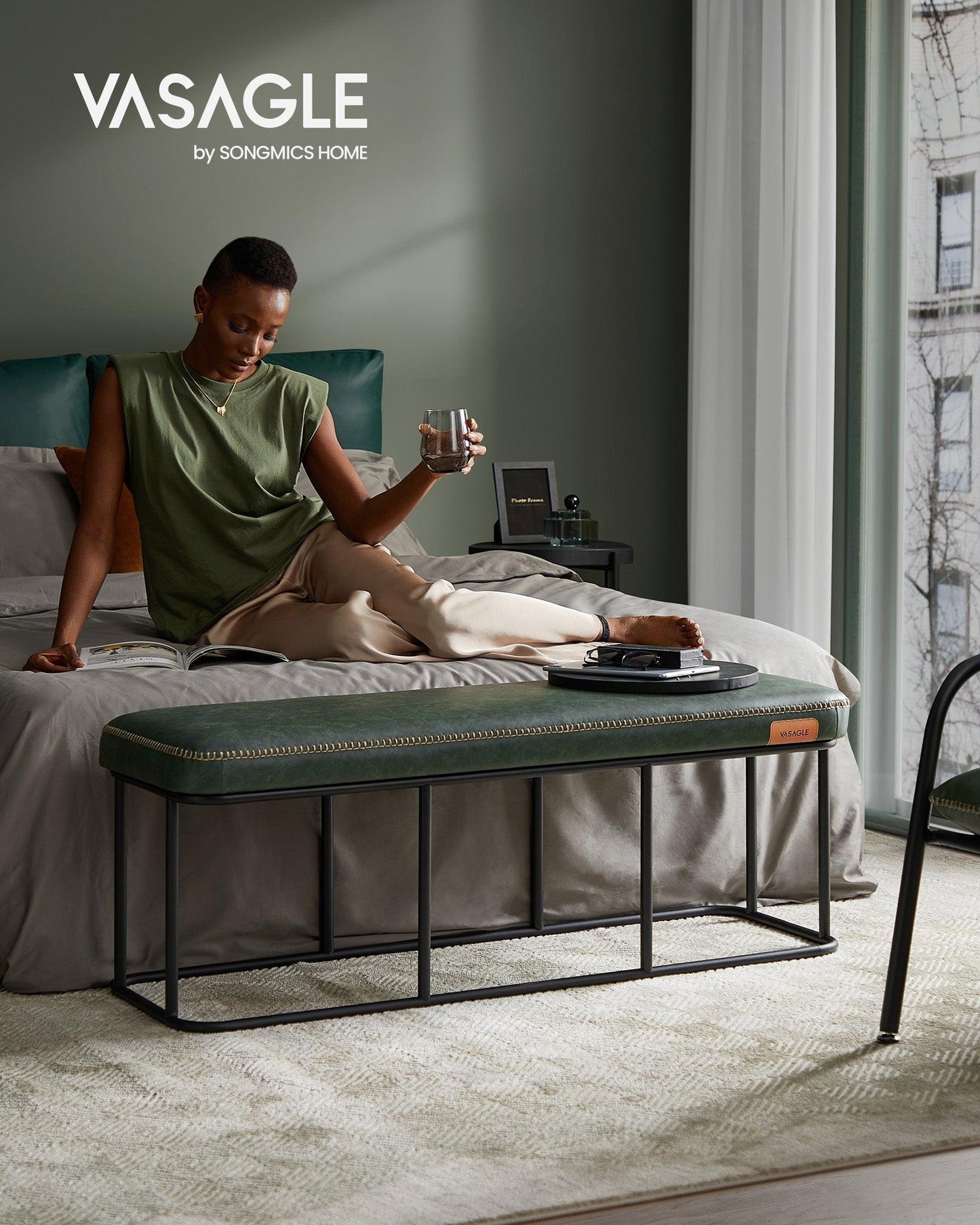 EKHO Collection - Bench for Entryway Bedroom, Forest Green FredCo