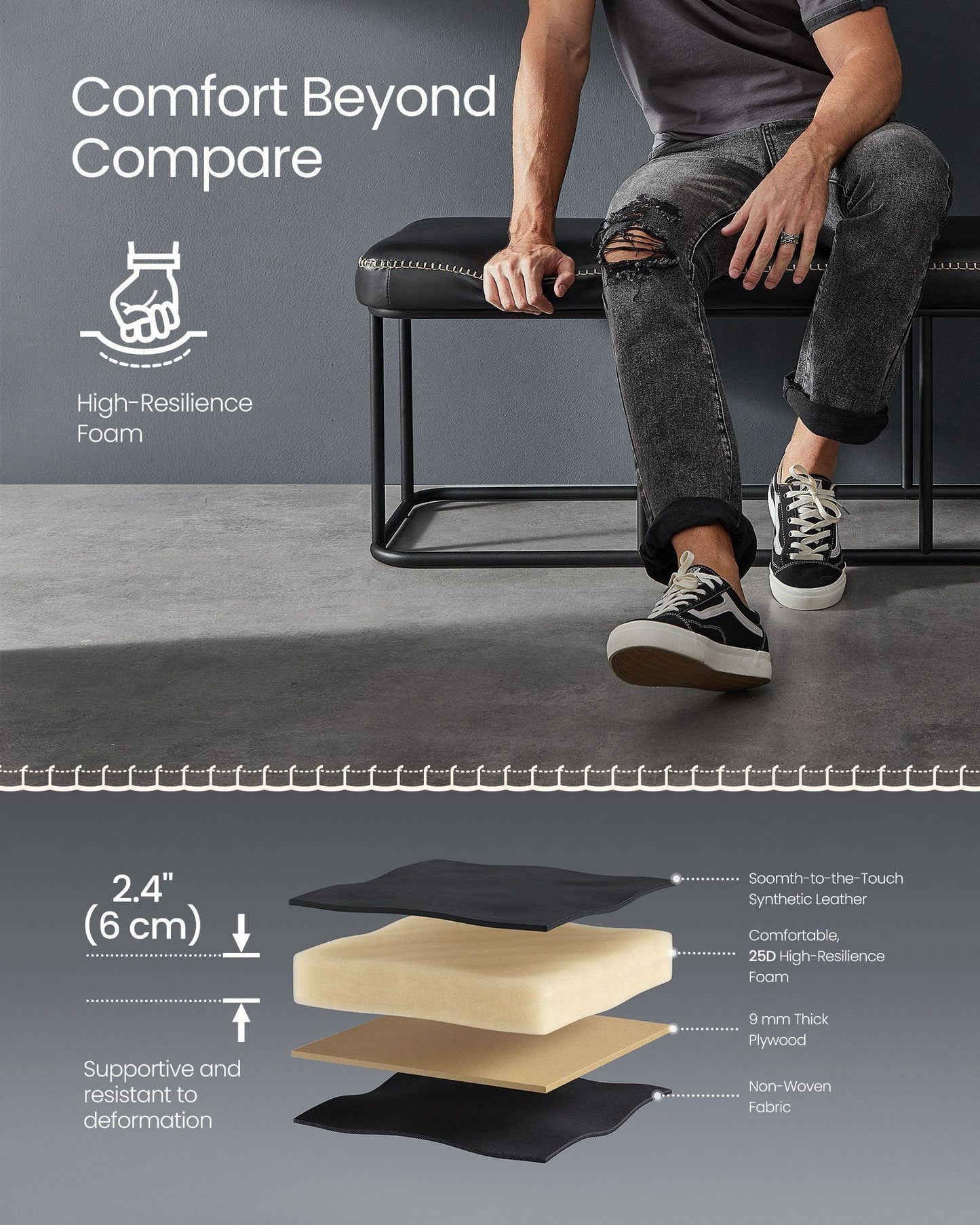 EKHO Collection - Bench for Entryway Bedroom, Ink Black FredCo