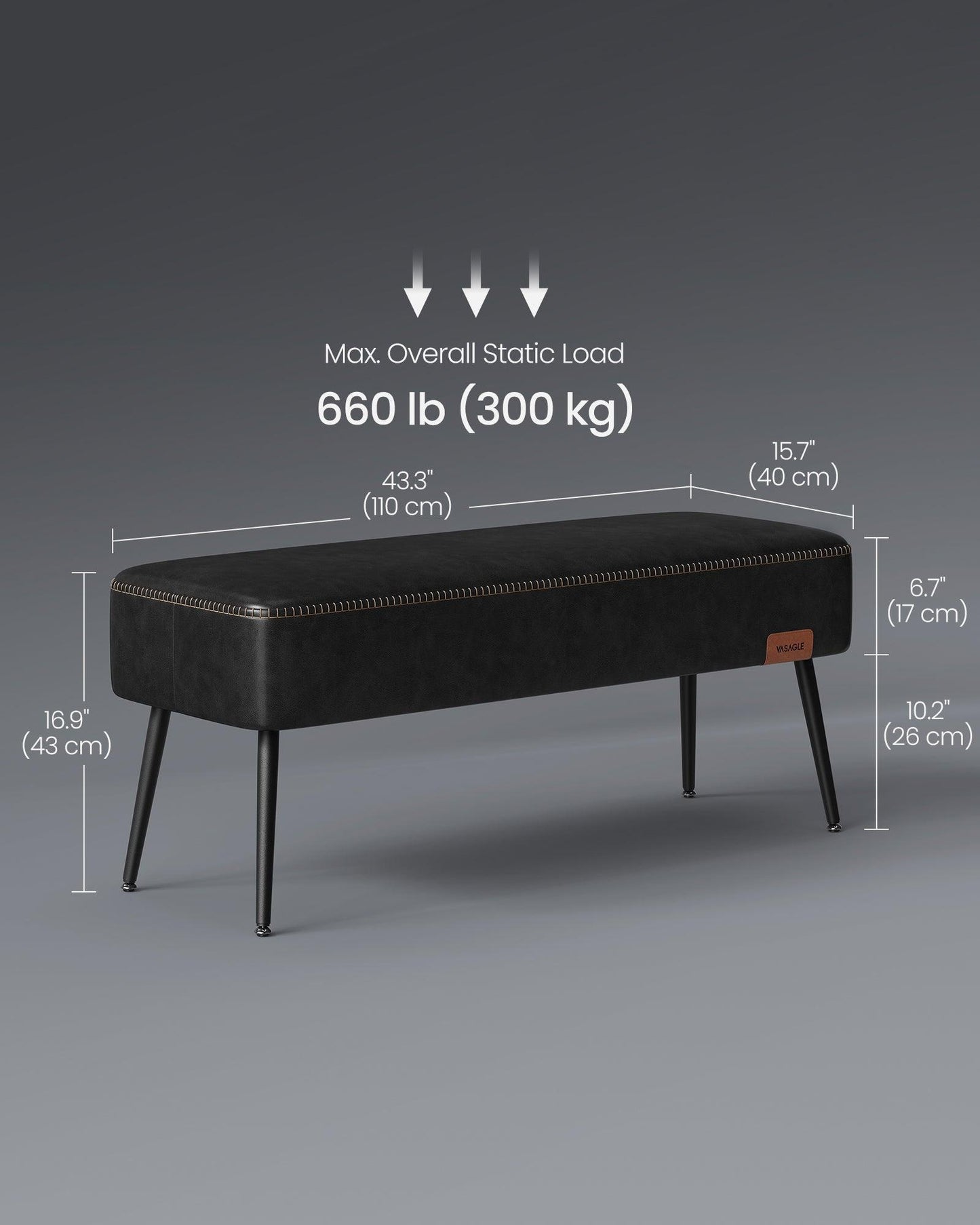 EKHO Collection - Ottoman Bench with Legs Ink Black FredCo