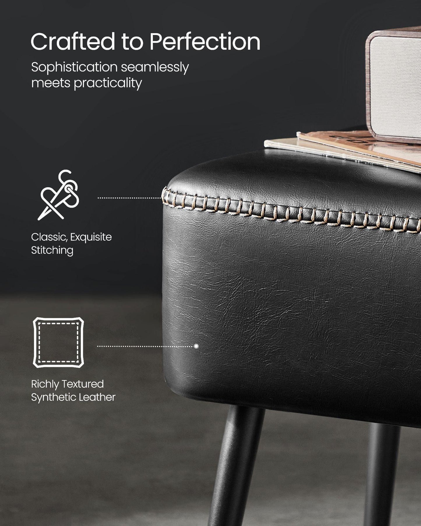 EKHO Collection - Ottoman Bench with Legs Ink Black FredCo