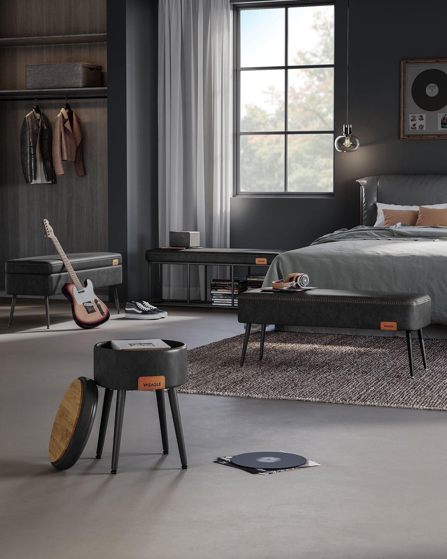 EKHO Collection - Ottoman Bench with Legs Ink Black FredCo