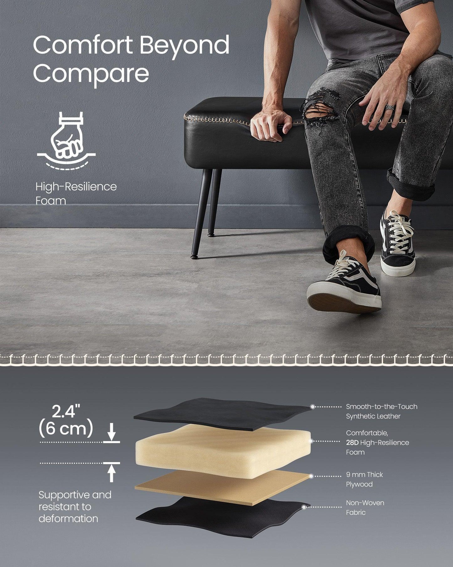 EKHO Collection - Ottoman Bench with Legs Ink Black FredCo