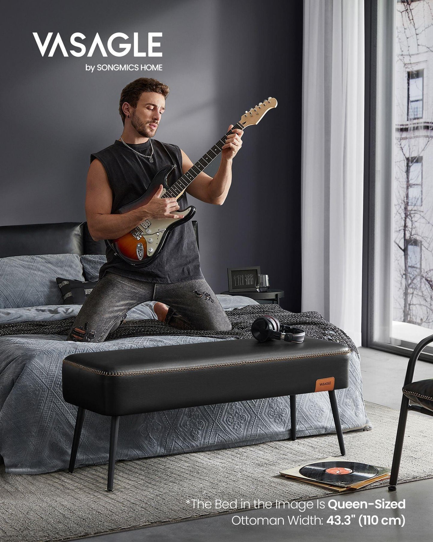 EKHO Collection - Ottoman Bench with Legs Ink Black FredCo