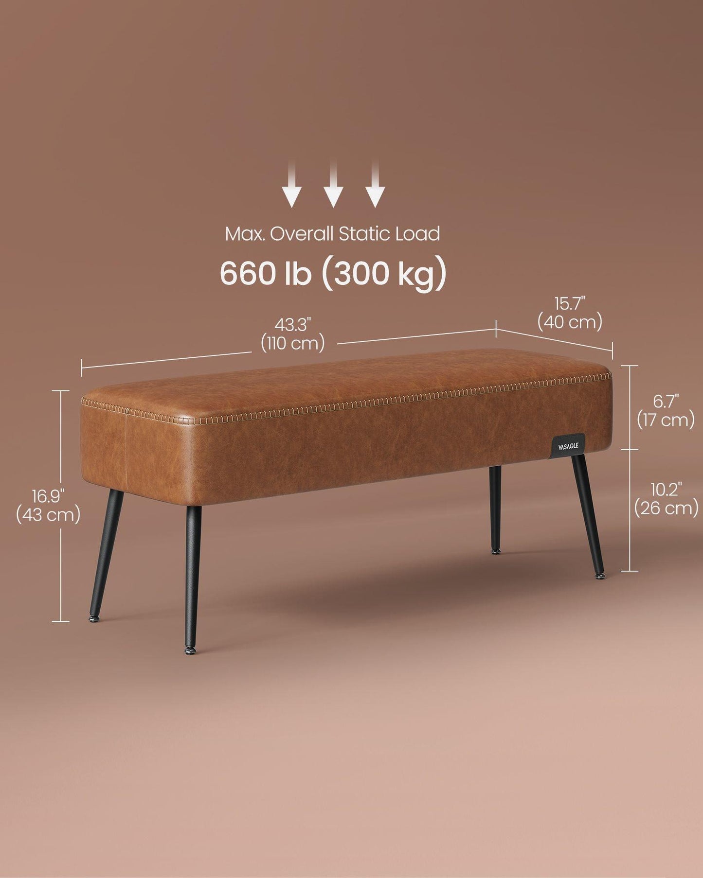 EKHO Collection - Ottoman Bench with Steel Legs Caramel Brown FredCo
