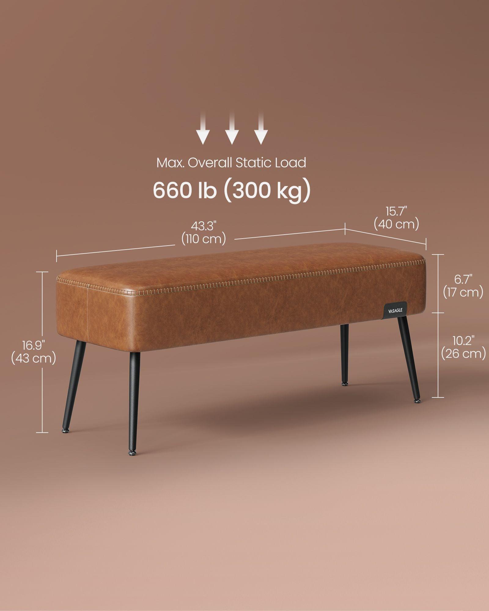EKHO Collection - Ottoman Bench with Steel Legs Caramel Brown FredCo