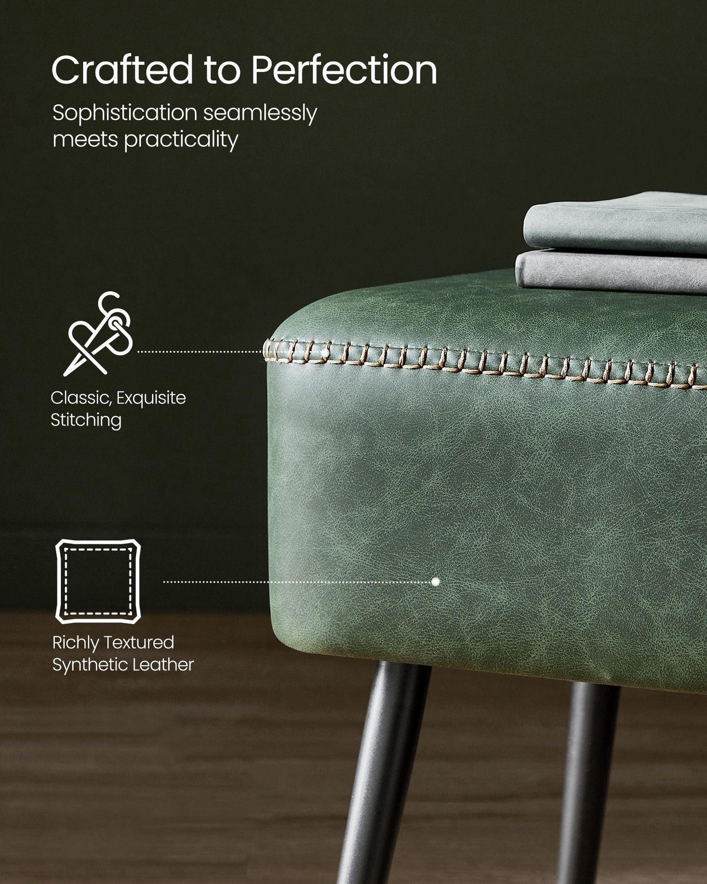 EKHO Collection - Ottoman Bench with Steel Legs Forest Green FredCo