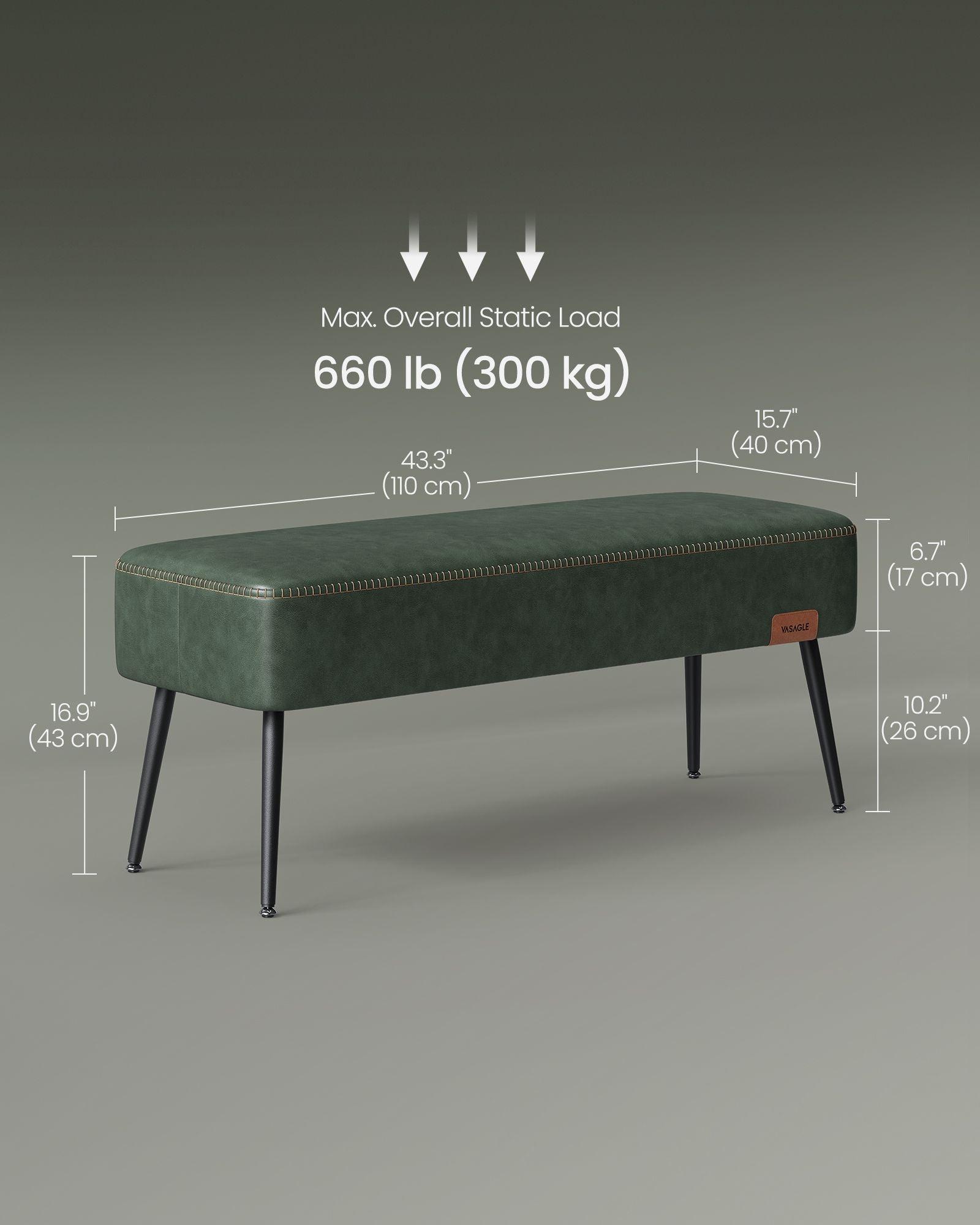 EKHO Collection - Ottoman Bench with Steel Legs Forest Green FredCo
