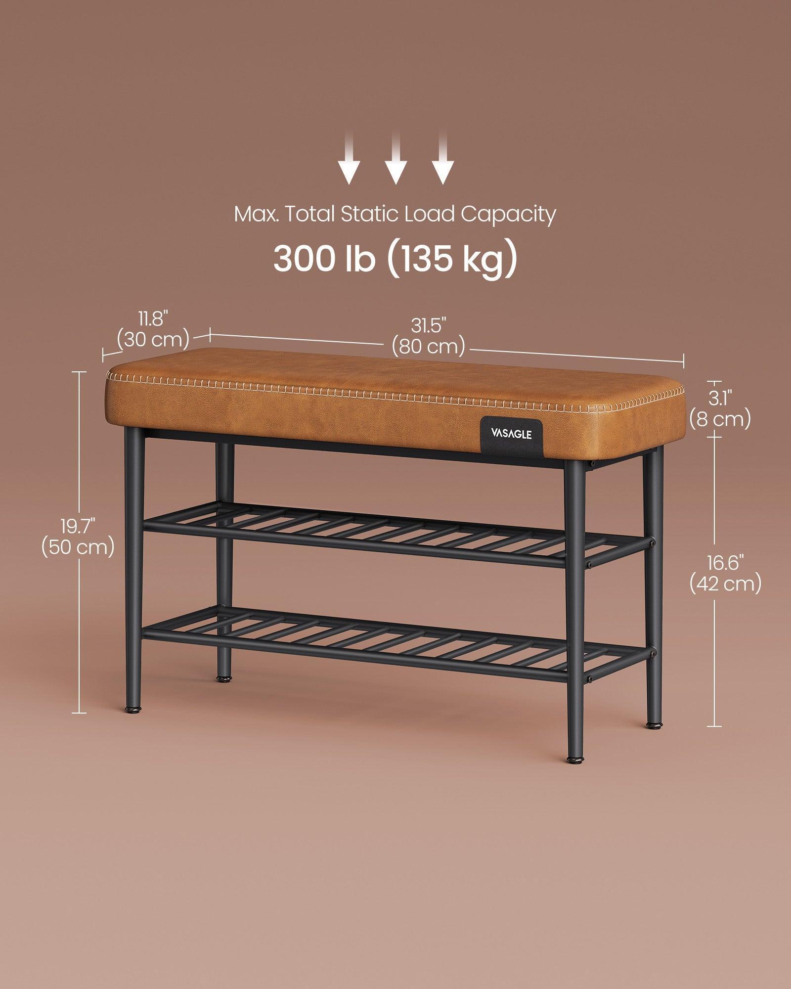 EKHO Collection - Shoe Bench with Metal Shelves, Caramel Brown FredCo