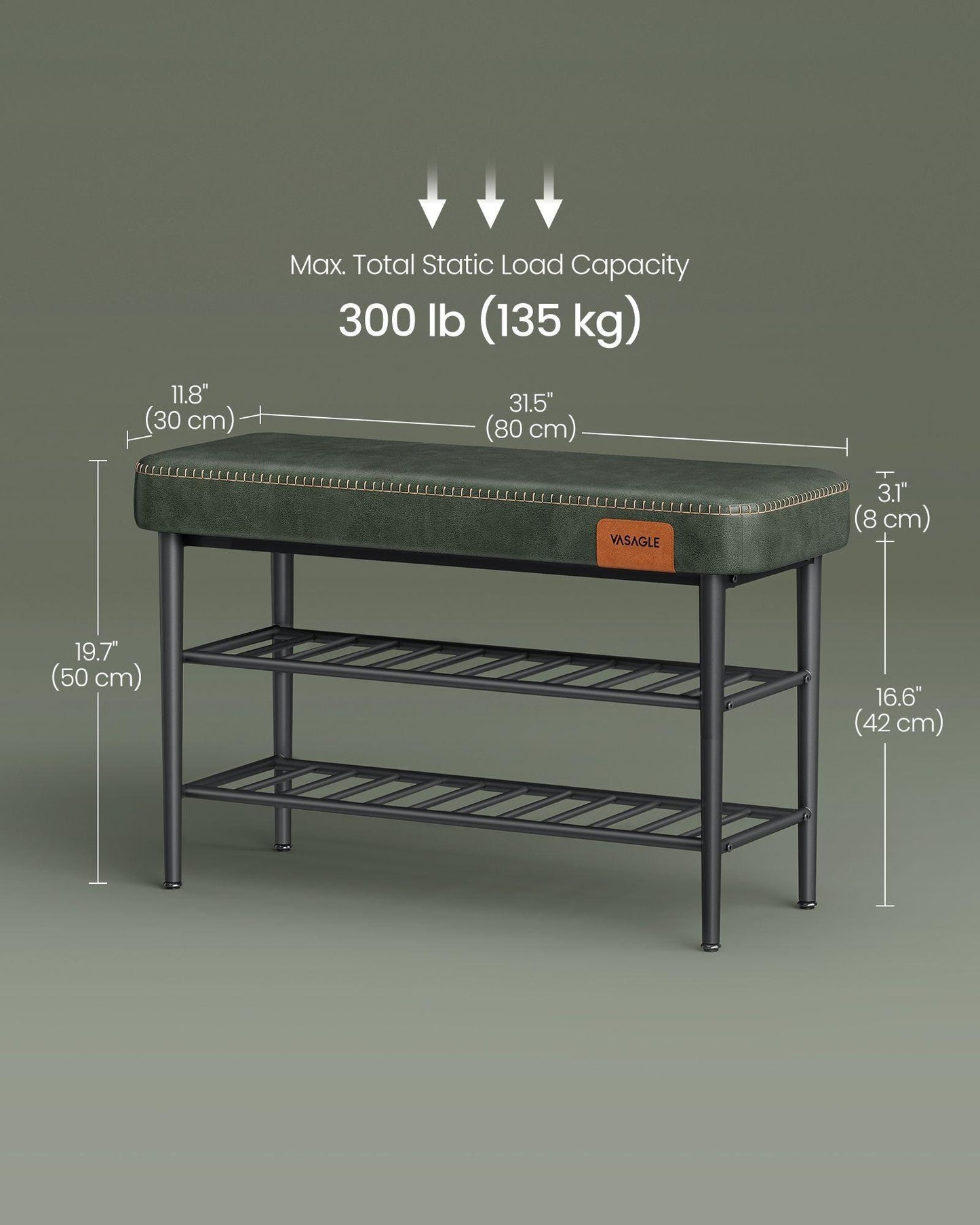EKHO Collection - Shoe Bench with Metal Shelves, Forest Green FredCo