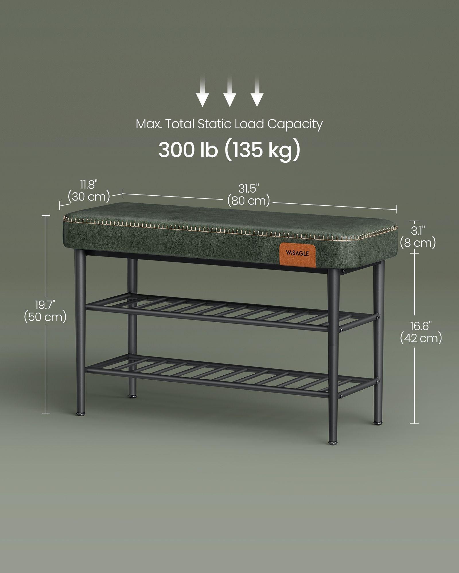 EKHO Collection - Shoe Bench with Metal Shelves, Forest Green FredCo