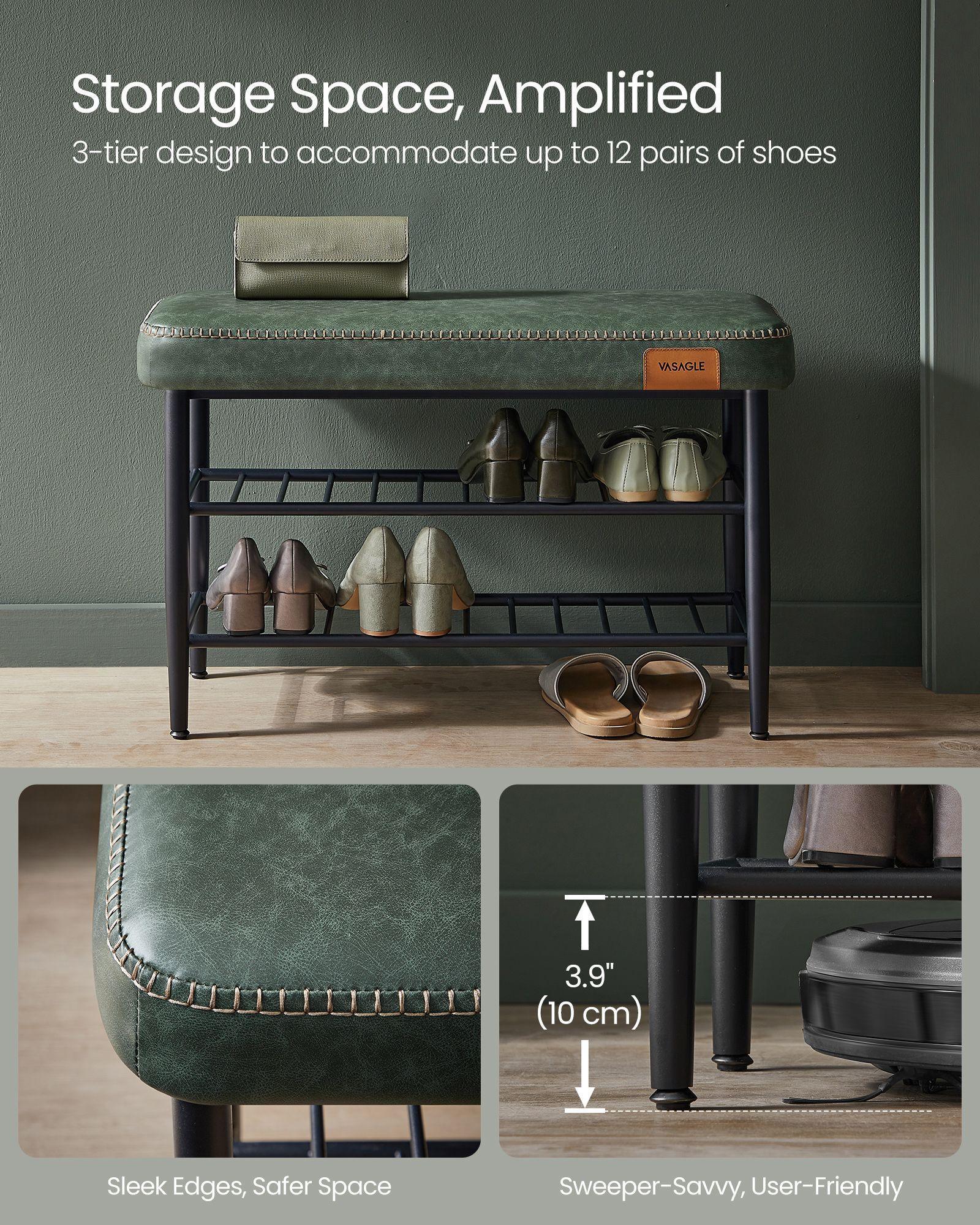 EKHO Collection - Shoe Bench with Metal Shelves, Forest Green FredCo