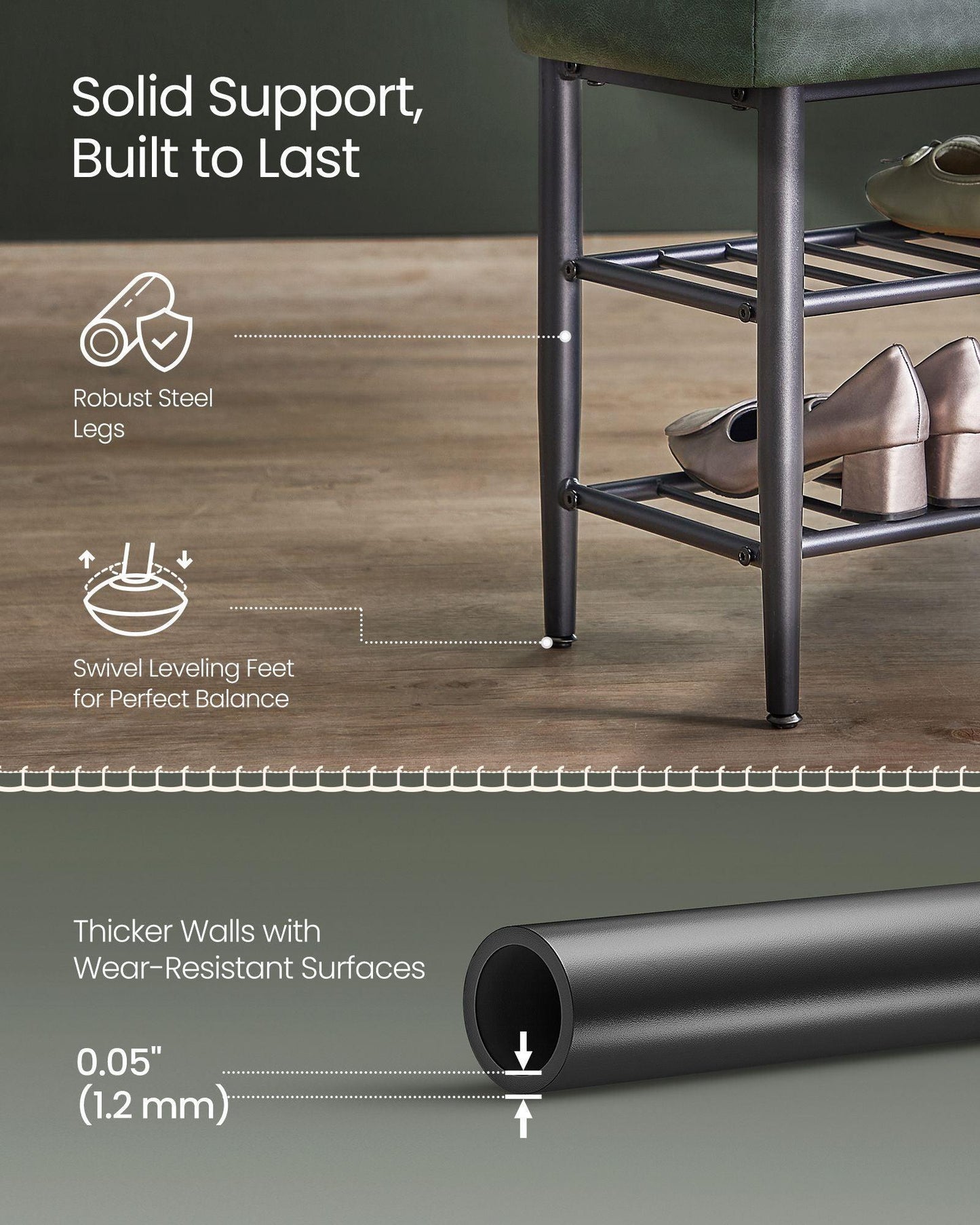 EKHO Collection - Shoe Bench with Metal Shelves, Forest Green FredCo