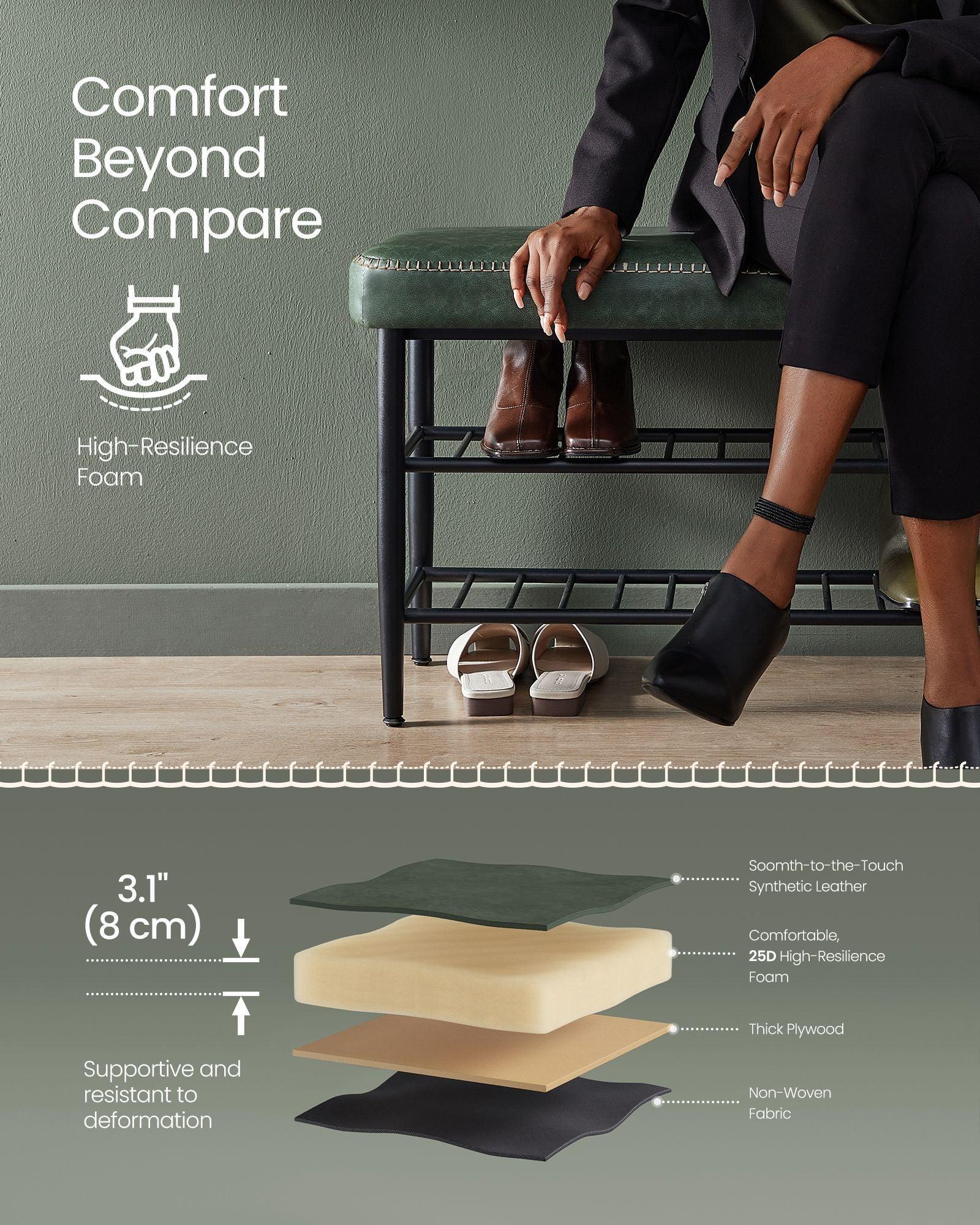 EKHO Collection - Shoe Bench with Metal Shelves, Forest Green FredCo