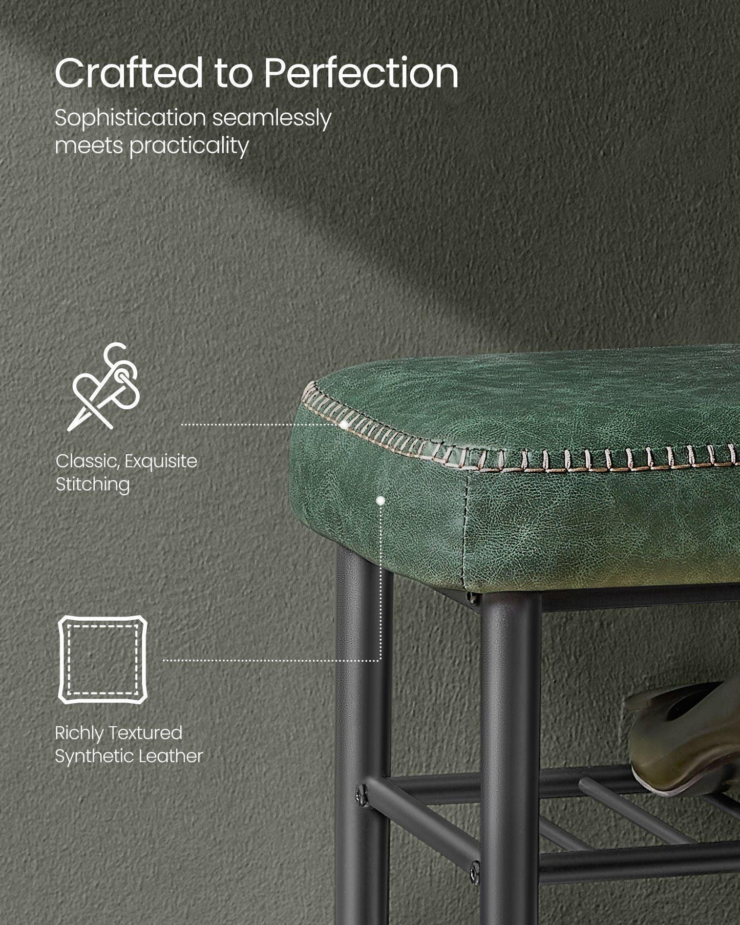 EKHO Collection - Shoe Bench with Metal Shelves, Forest Green FredCo