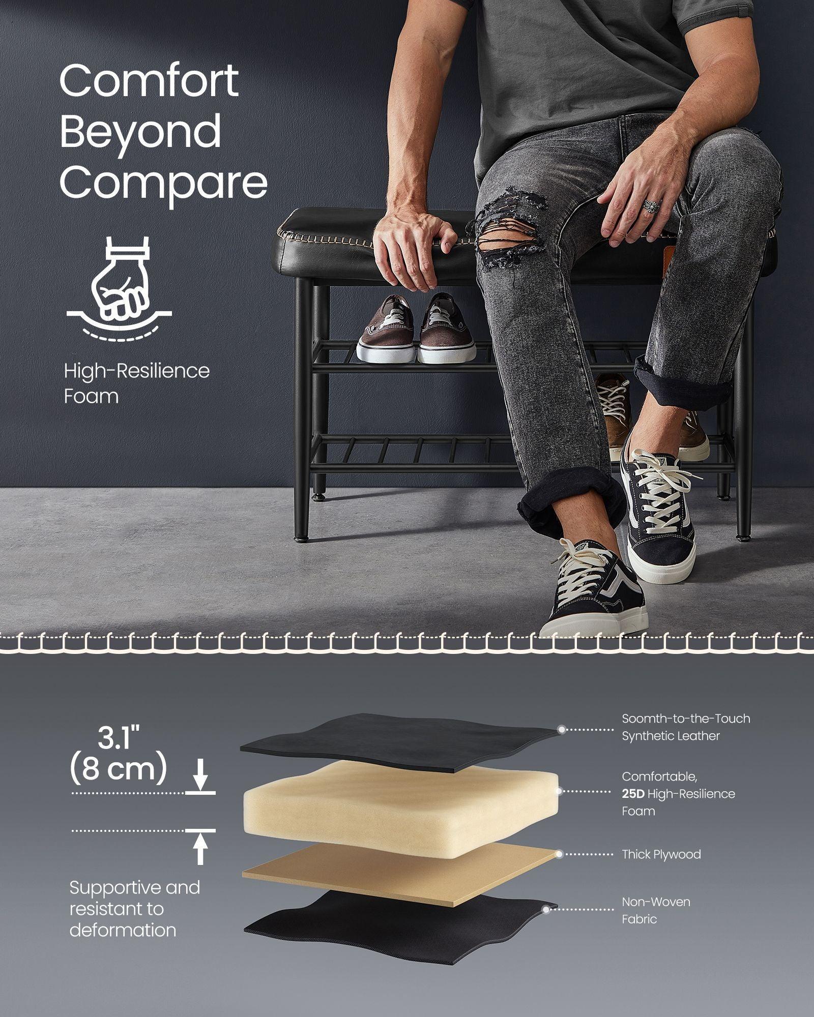 EKHO Collection - Shoe Bench with Metal Shelves, Ink Black FredCo