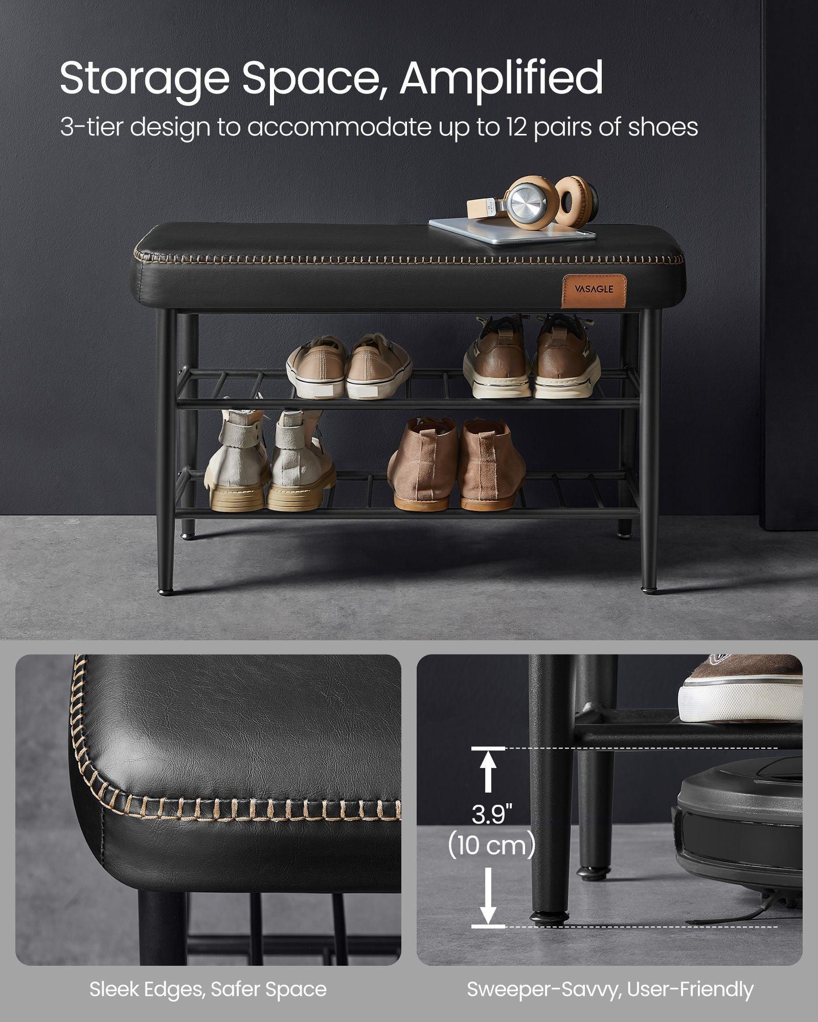 EKHO Collection - Shoe Bench with Metal Shelves, Ink Black FredCo