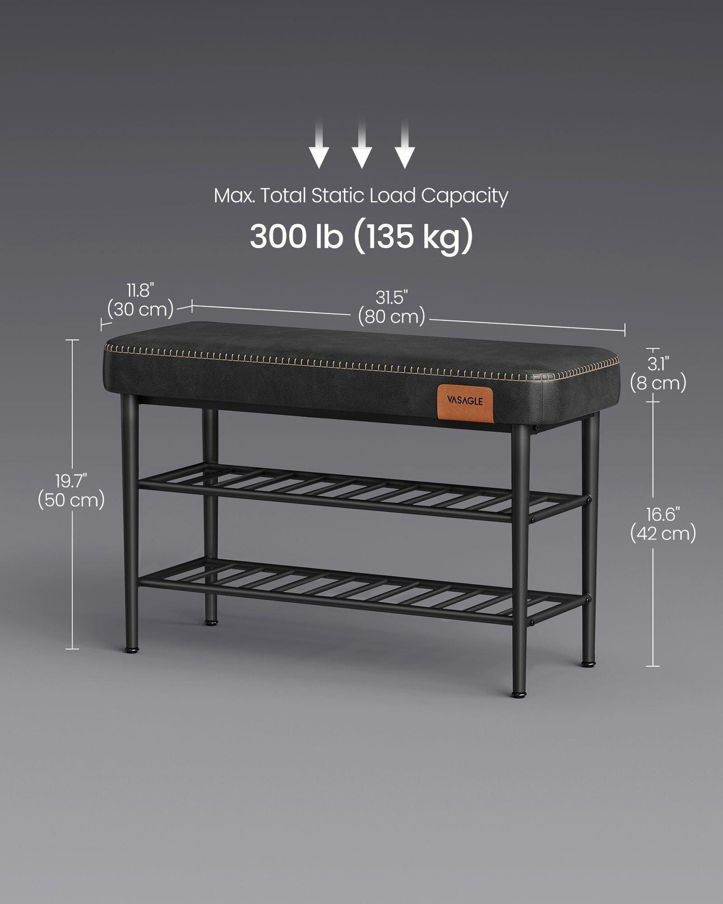 EKHO Collection - Shoe Bench with Metal Shelves, Ink Black FredCo