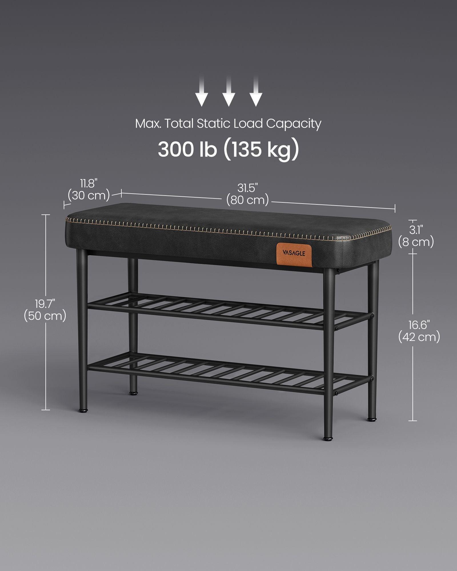 EKHO Collection - Shoe Bench with Metal Shelves, Ink Black FredCo