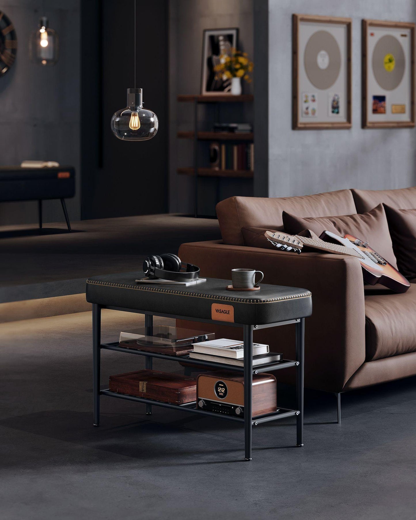 EKHO Collection - Shoe Bench with Metal Shelves, Ink Black FredCo
